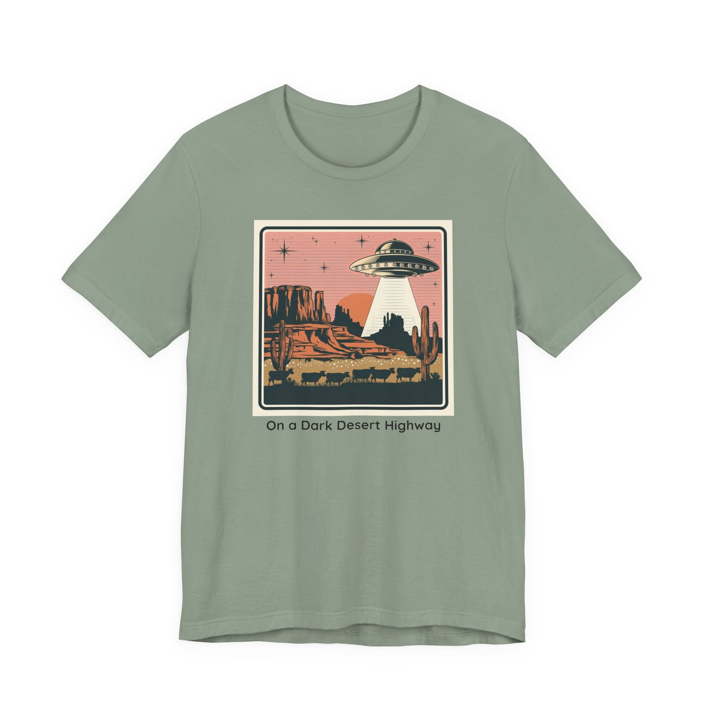 Retro UFO Desert Tee - Unisex Jersey Short Sleeve T-Shirt, Vintage Style Graphic Tee, Gift for Space Lovers, Summer Casual Wear, Music [...]