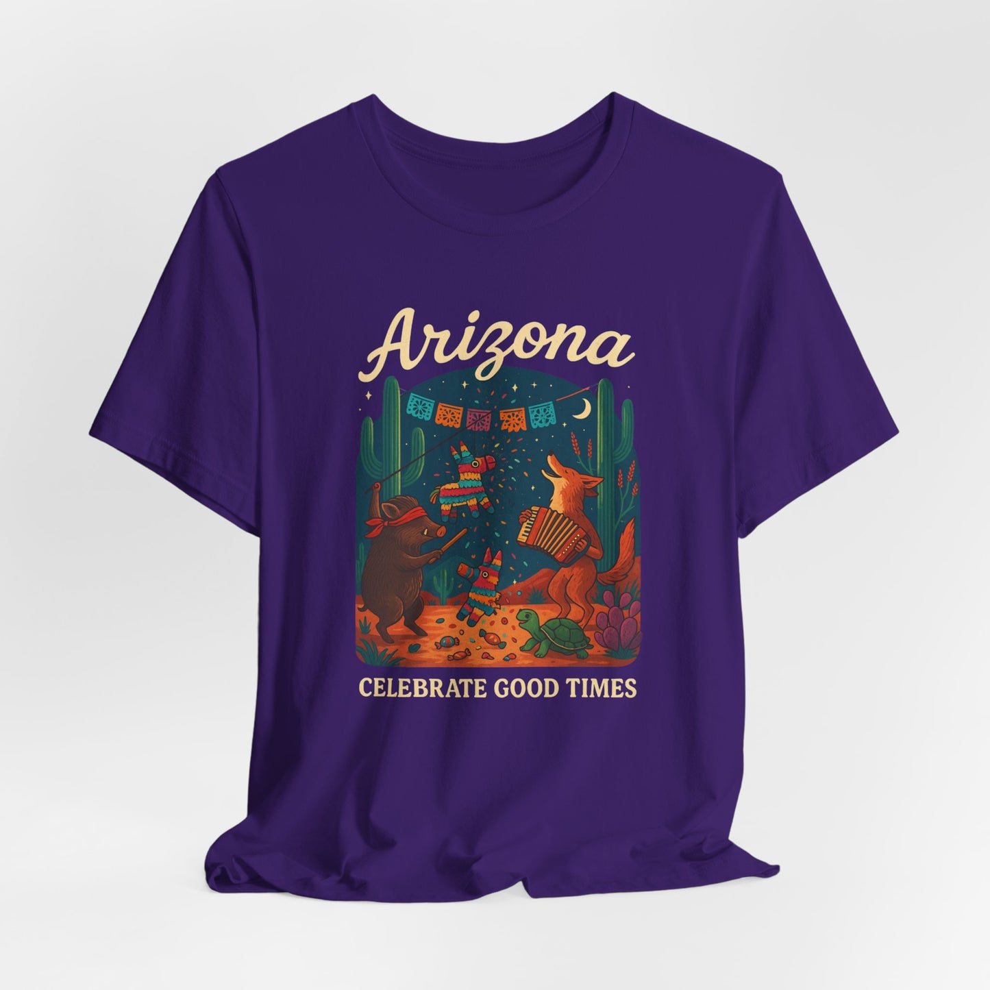 Desert Wildlife T-Shirt – Sonoran Desert Arizona coyote and javelina dancing at Pinata Party, Celebrate Good Times