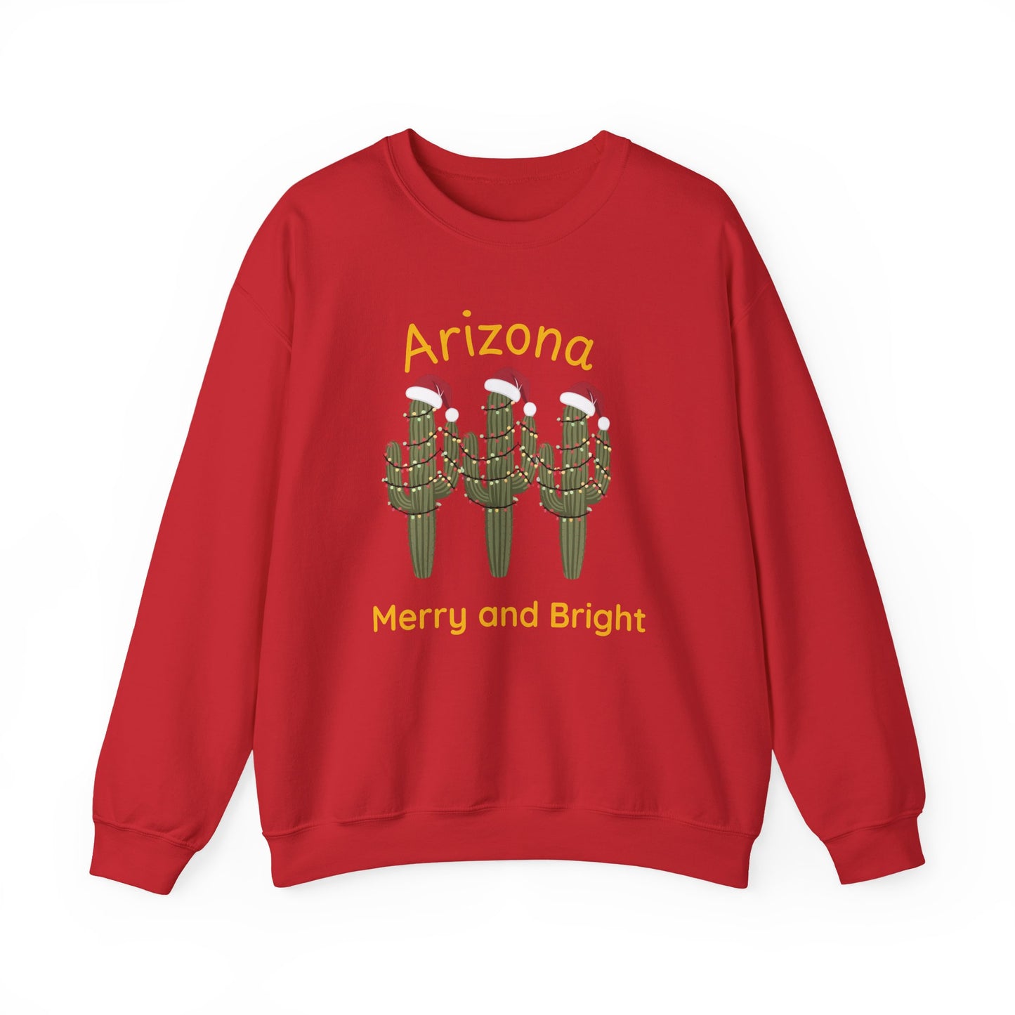 Arizona Merry and Bright Crewneck Sweatshirt, Holiday Saguaro Cactus