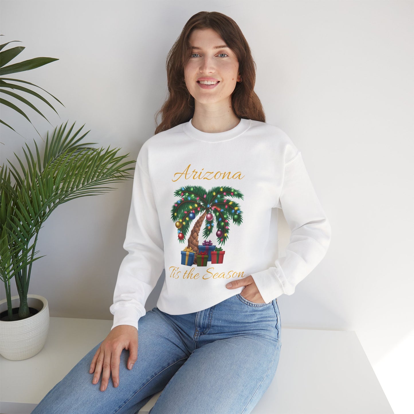 Arizona Christmas Palm Sweatshirt — "Tis the Season" with Presents