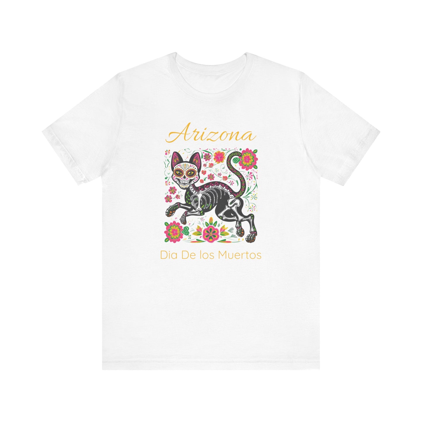Día de los Muertos Cat Tee: Unisex Jersey Short Sleeve Tee, Halloween Shirt, Arizona Apparel, Festival T-Shirt, Cultural Celebration Top