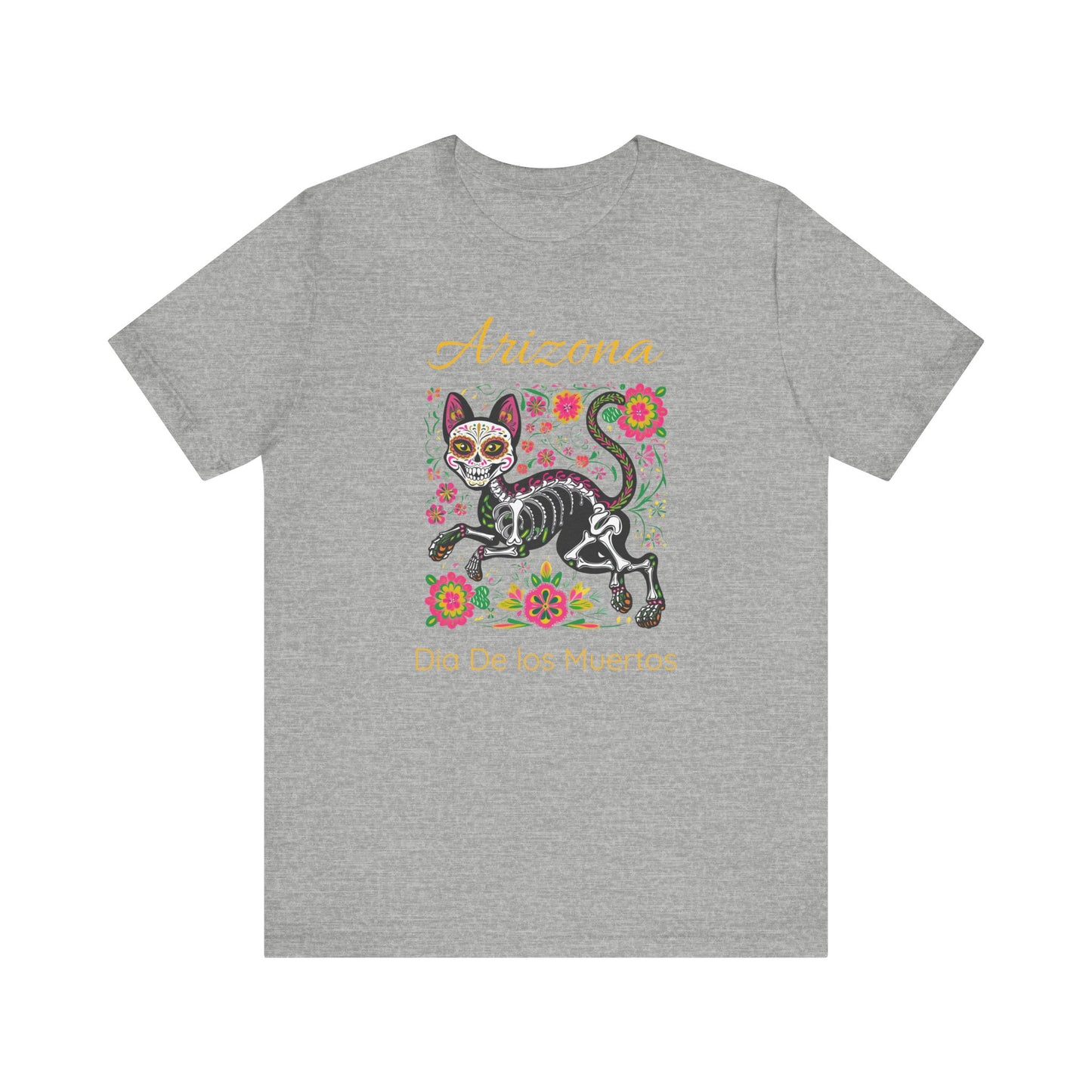 Día de los Muertos Cat Tee: Unisex Jersey Short Sleeve Tee, Halloween Shirt, Arizona Apparel, Festival T-Shirt, Cultural Celebration Top