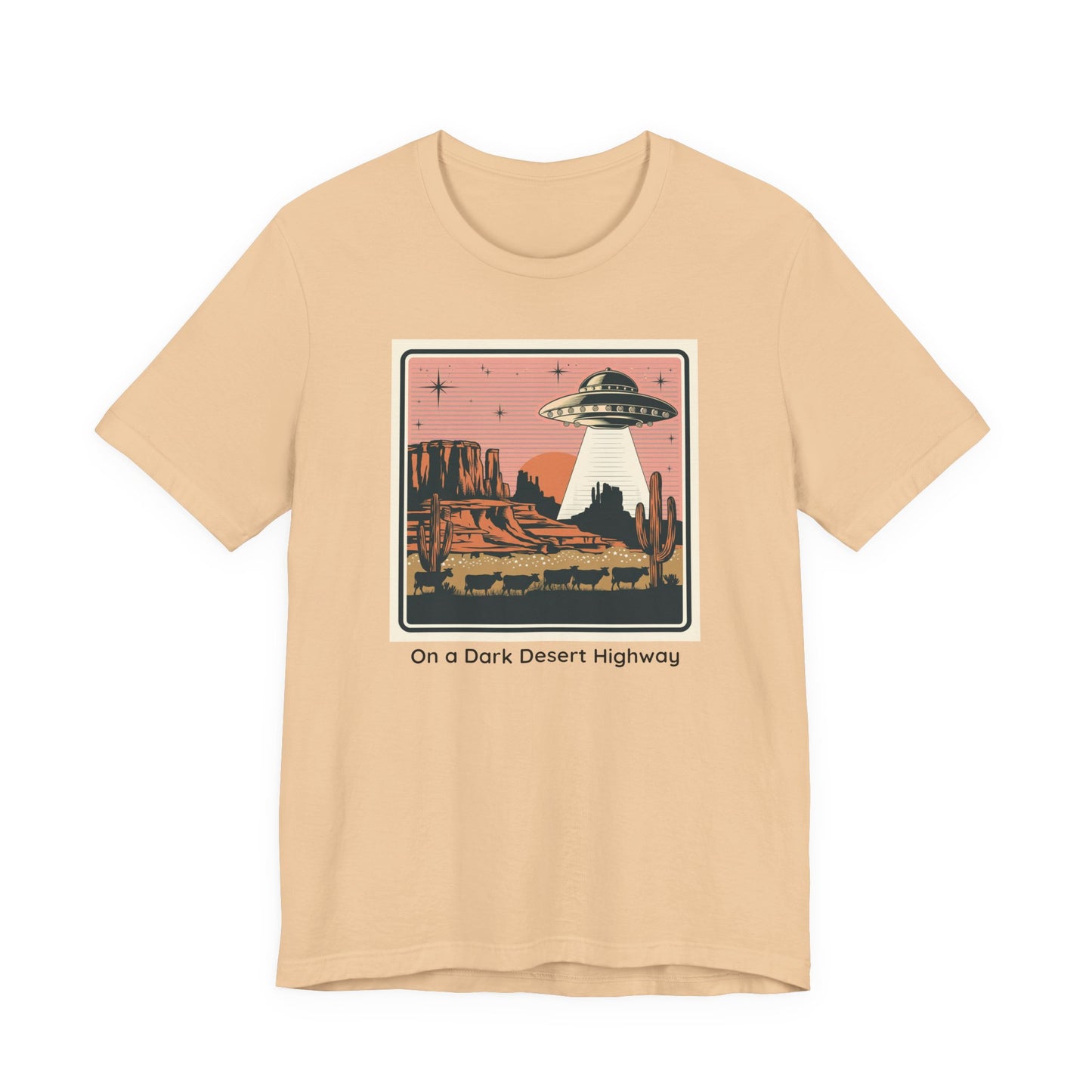Retro UFO Desert Tee - Unisex Jersey Short Sleeve T-Shirt, Vintage Style Graphic Tee, Gift for Space Lovers, Summer Casual Wear, Music [...]