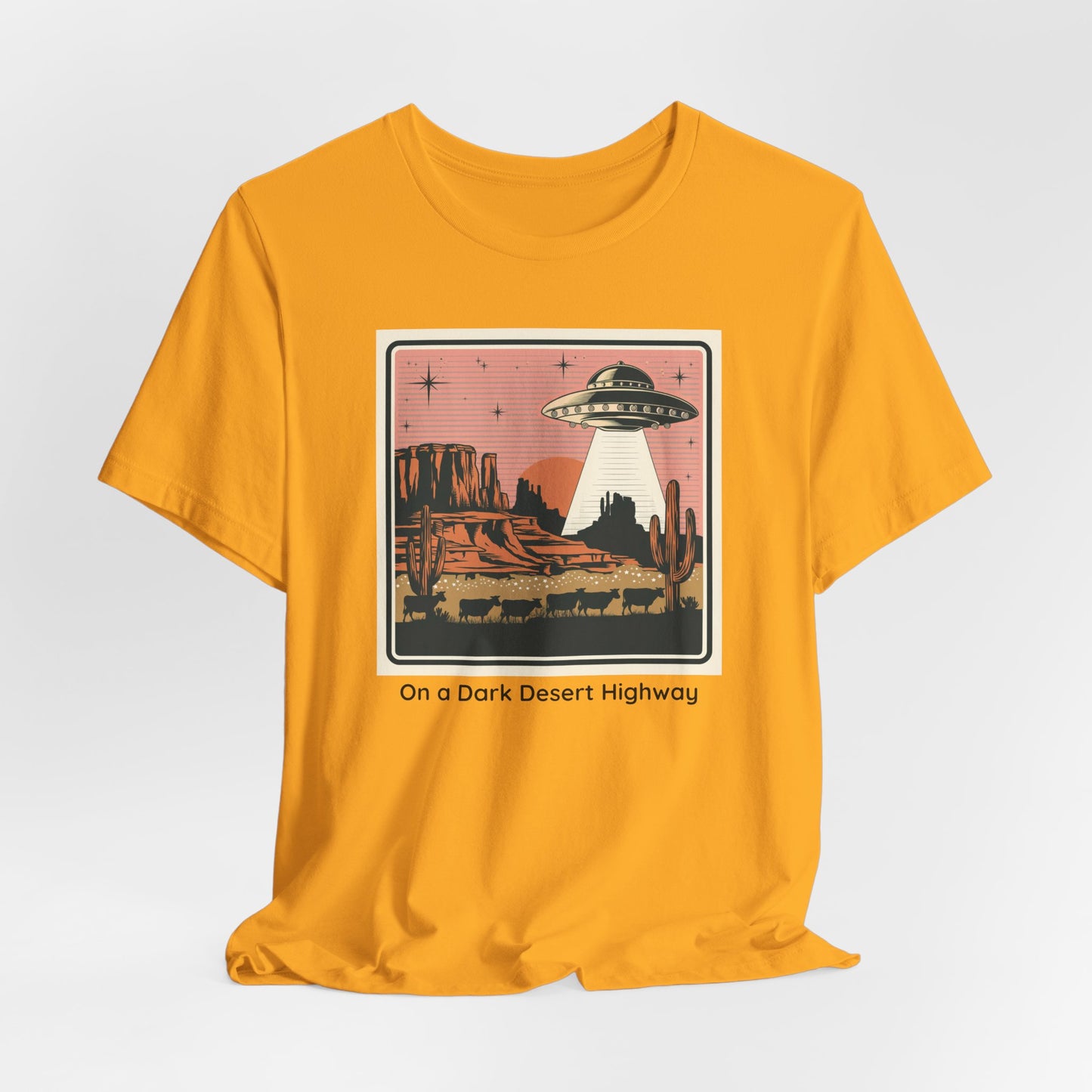 Retro UFO Desert Tee - Unisex Jersey Short Sleeve T-Shirt, Vintage Style Graphic Tee, Gift for Space Lovers, Summer Casual Wear, Music [...]