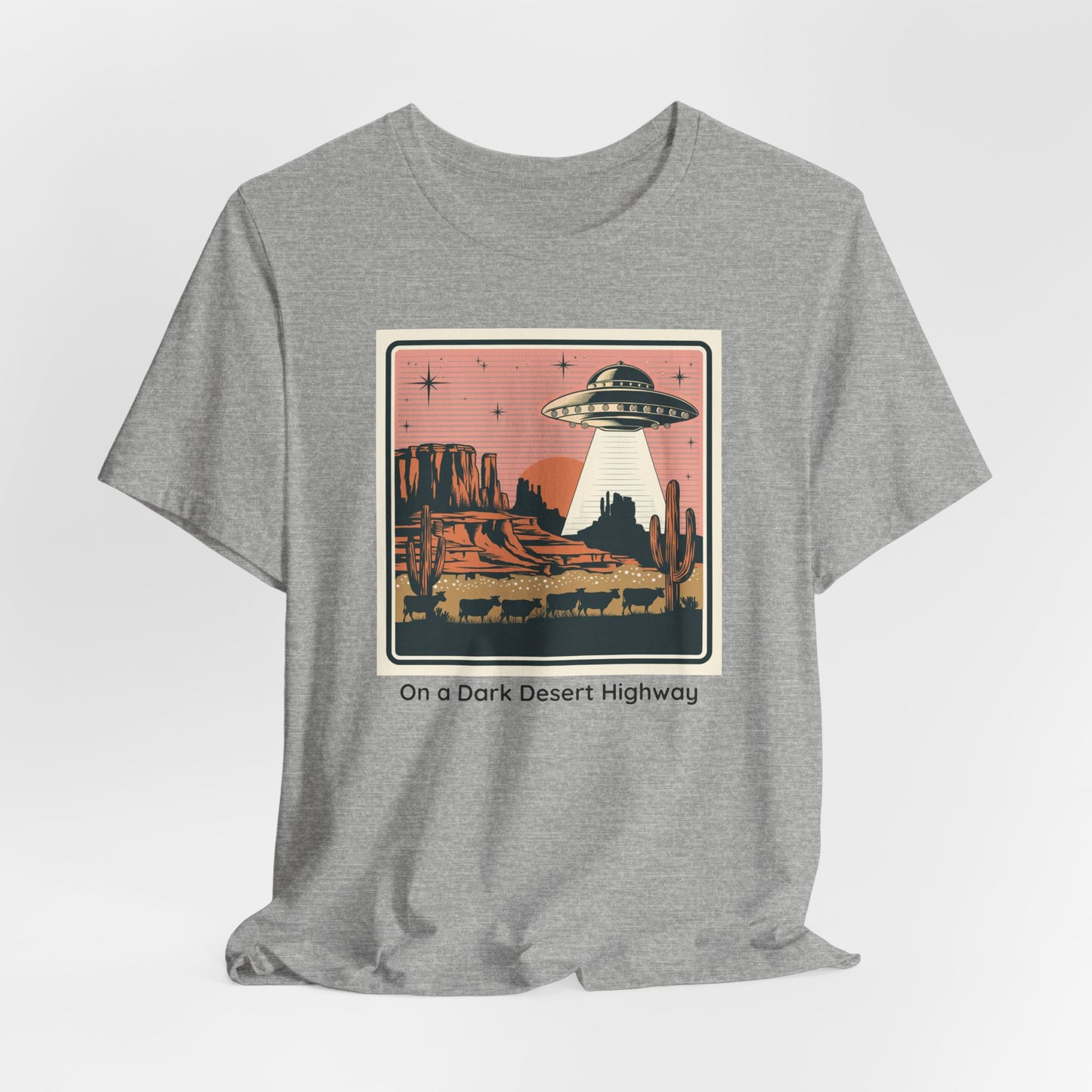 Retro UFO Desert Tee - Unisex Jersey Short Sleeve T-Shirt, Vintage Style Graphic Tee, Gift for Space Lovers, Summer Casual Wear, Music [...]