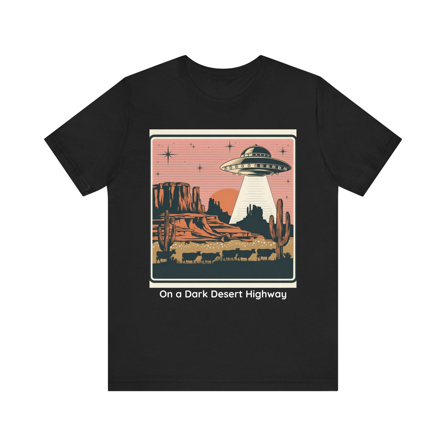 Retro UFO Desert Tee - Unisex Jersey Short Sleeve T-Shirt, Vintage Style Graphic Tee, Gift for Space Lovers, Summer Casual Wear, Music [...]