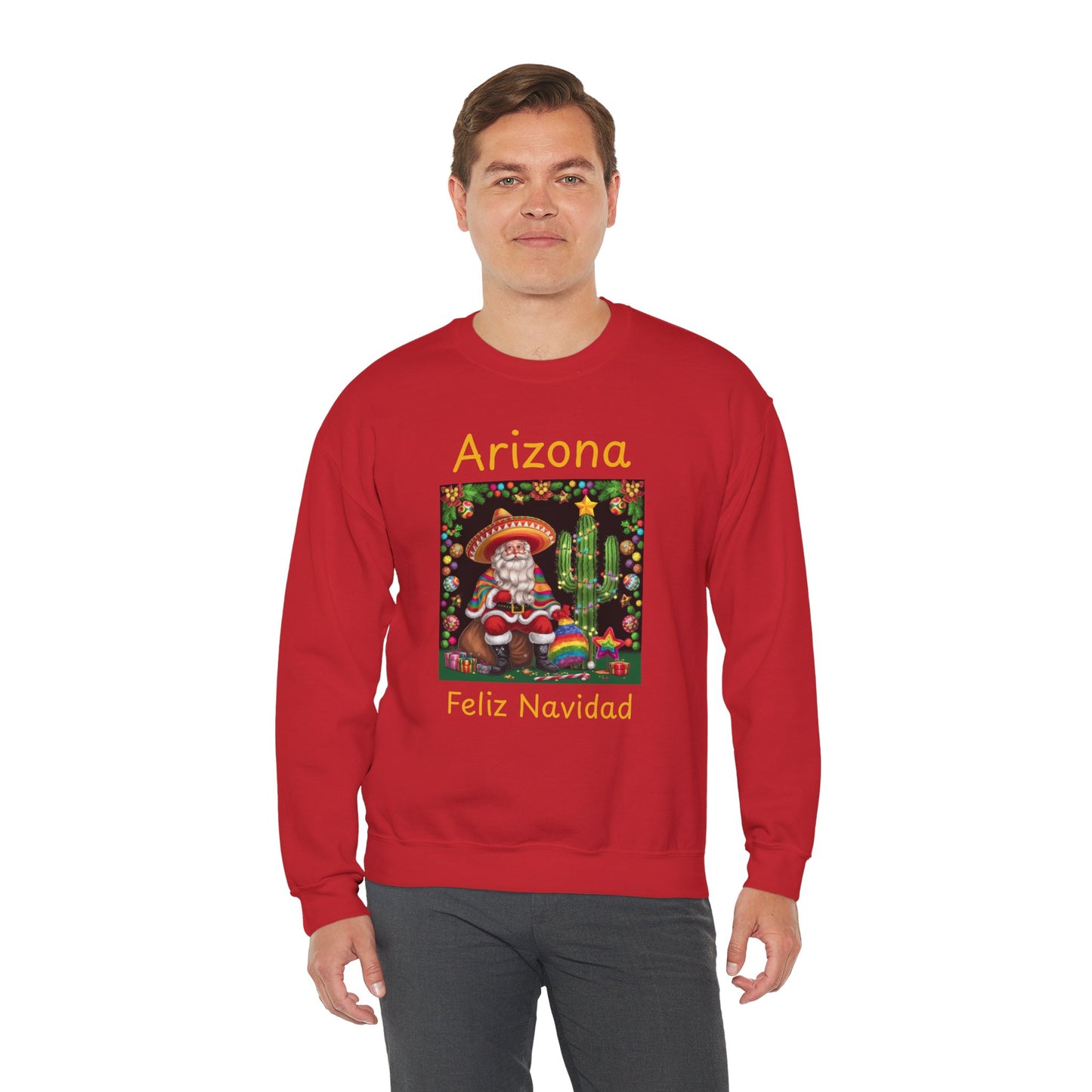 Arizona Feliz Navidad Sweatshirt — Southwestern Santa Holiday Crewneck,Unisex