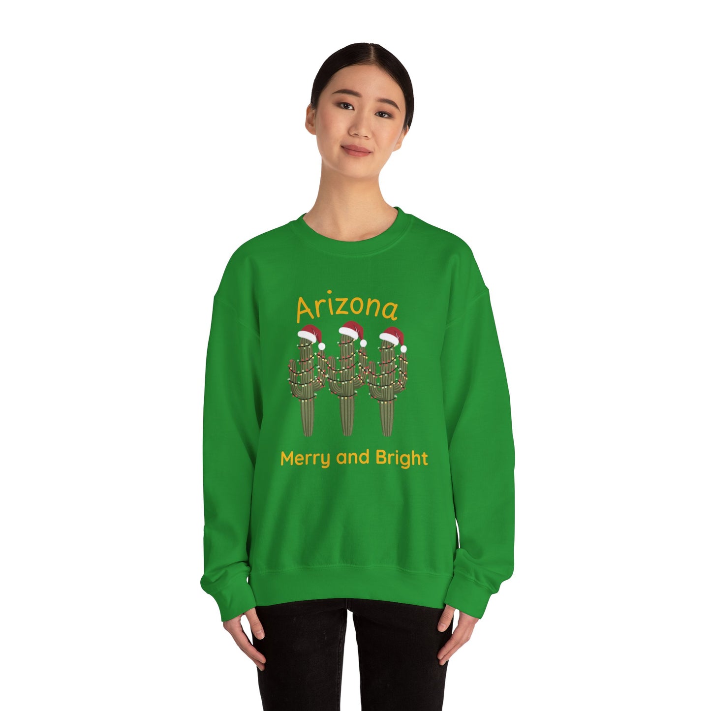 Arizona Merry and Bright Crewneck Sweatshirt, Holiday Saguaro Cactus