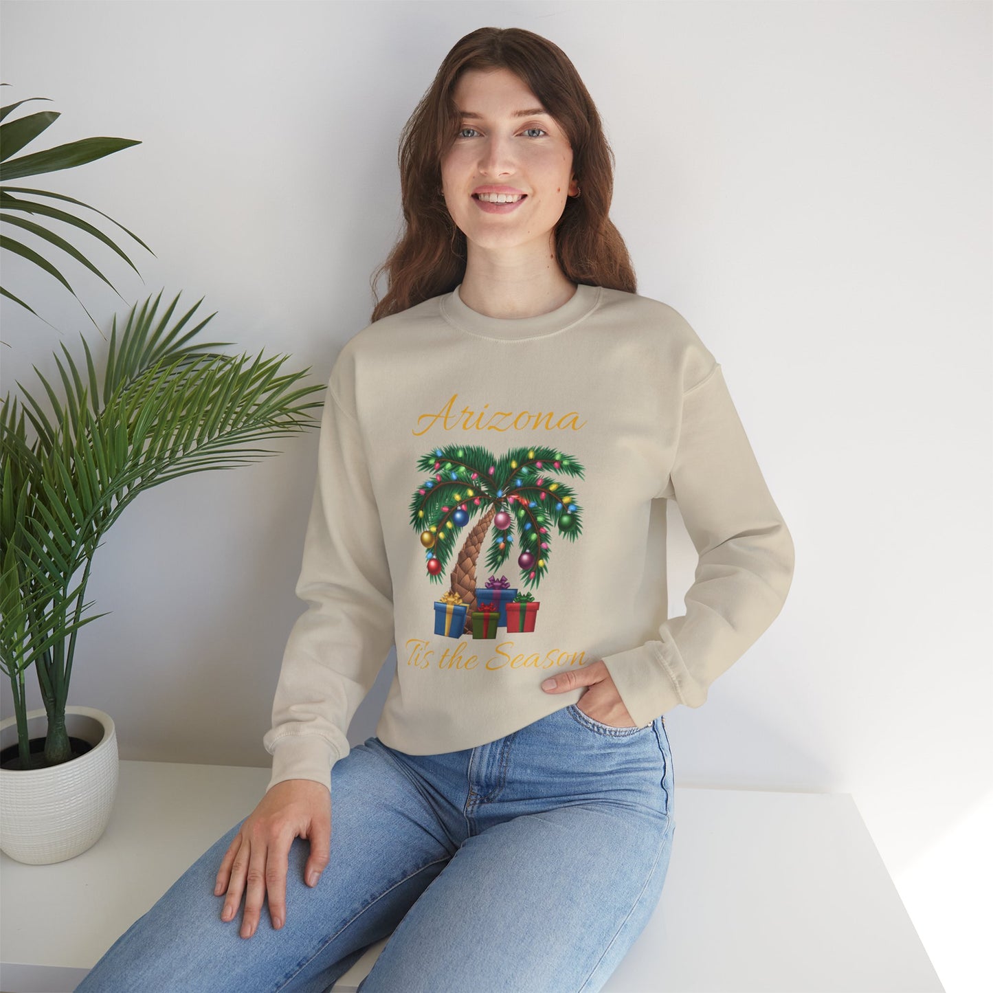 Arizona Christmas Palm Sweatshirt — "Tis the Season" with Presents