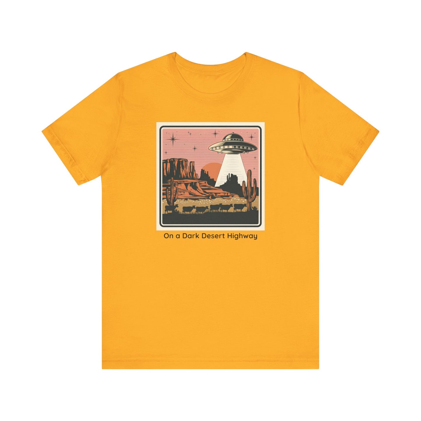 Retro UFO Desert Tee - Unisex Jersey Short Sleeve T-Shirt, Vintage Style Graphic Tee, Gift for Space Lovers, Summer Casual Wear, Music [...]