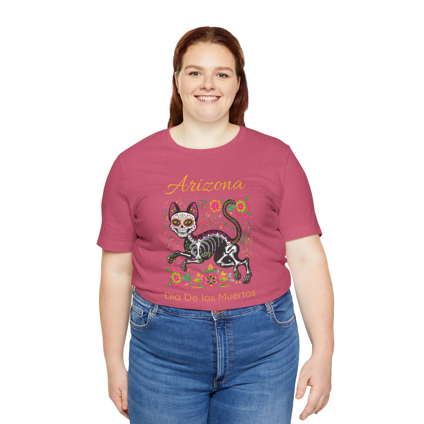 Día de los Muertos Cat Tee: Unisex Jersey Short Sleeve Tee, Halloween Shirt, Arizona Apparel, Festival T-Shirt, Cultural Celebration Top