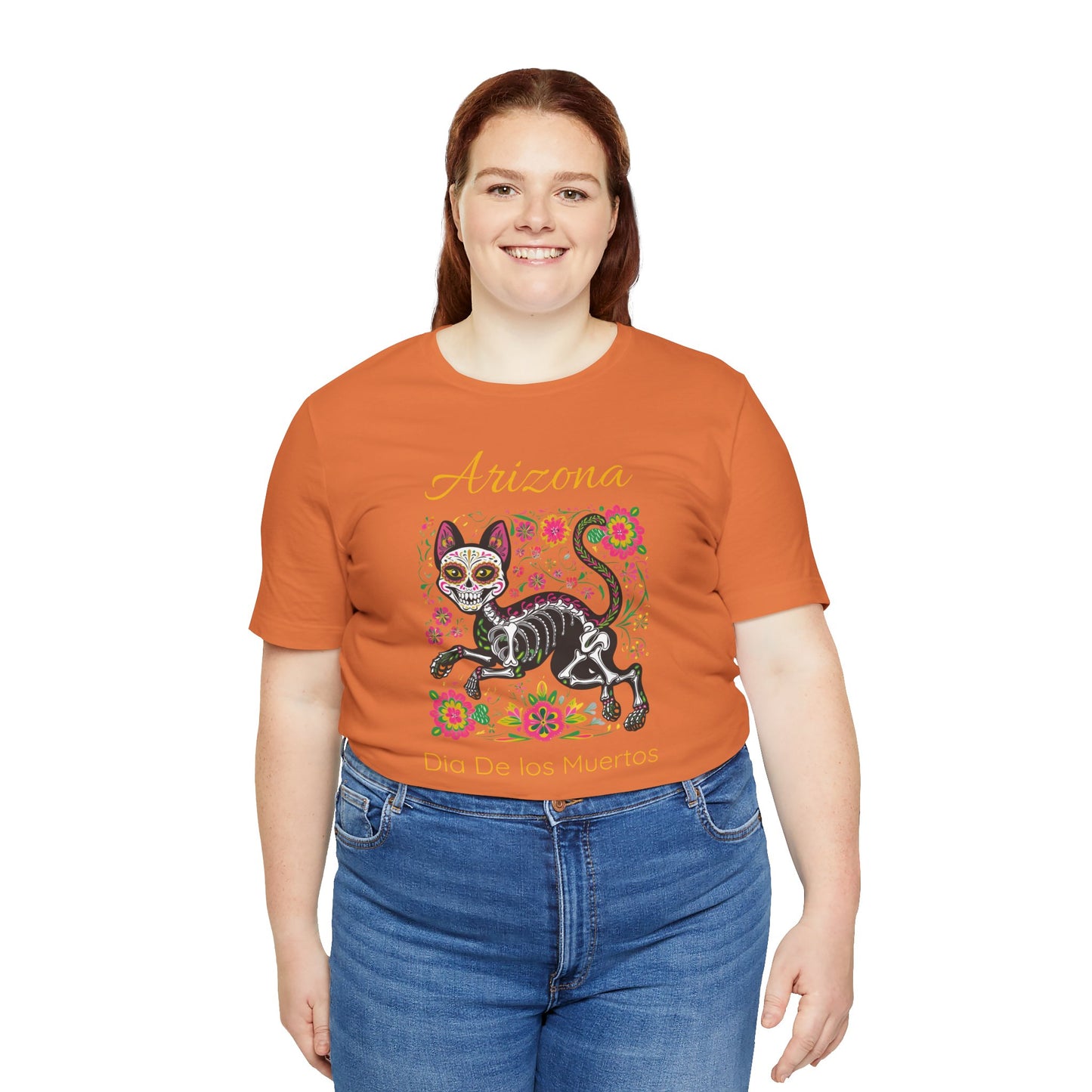 Día de los Muertos Cat Tee: Unisex Jersey Short Sleeve Tee, Halloween Shirt, Arizona Apparel, Festival T-Shirt, Cultural Celebration Top