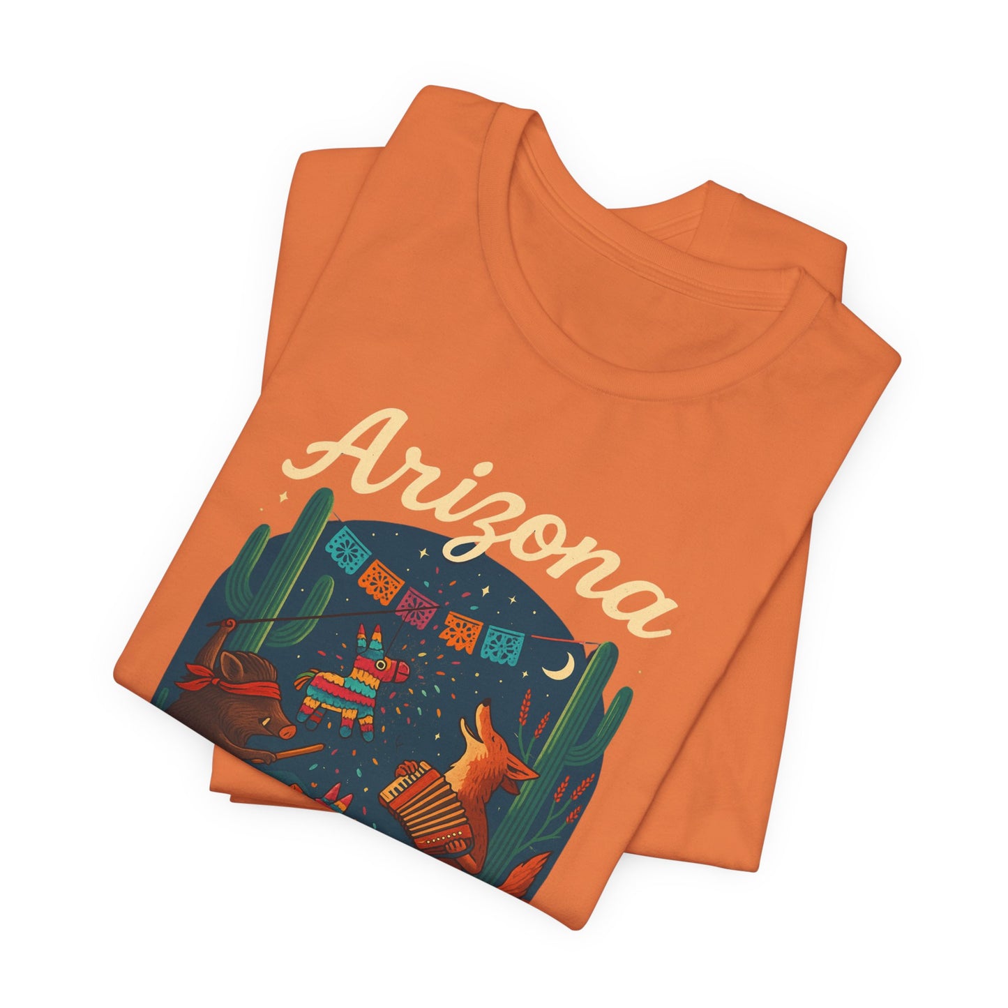 Desert Wildlife T-Shirt – Sonoran Desert Arizona coyote and javelina dancing at Pinata Party, Celebrate Good Times