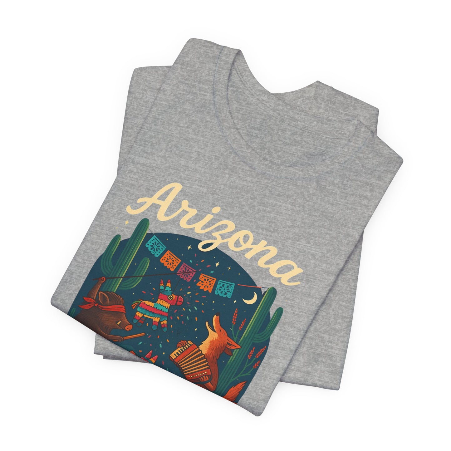 Desert Wildlife T-Shirt – Sonoran Desert Arizona coyote and javelina dancing at Pinata Party, Celebrate Good Times