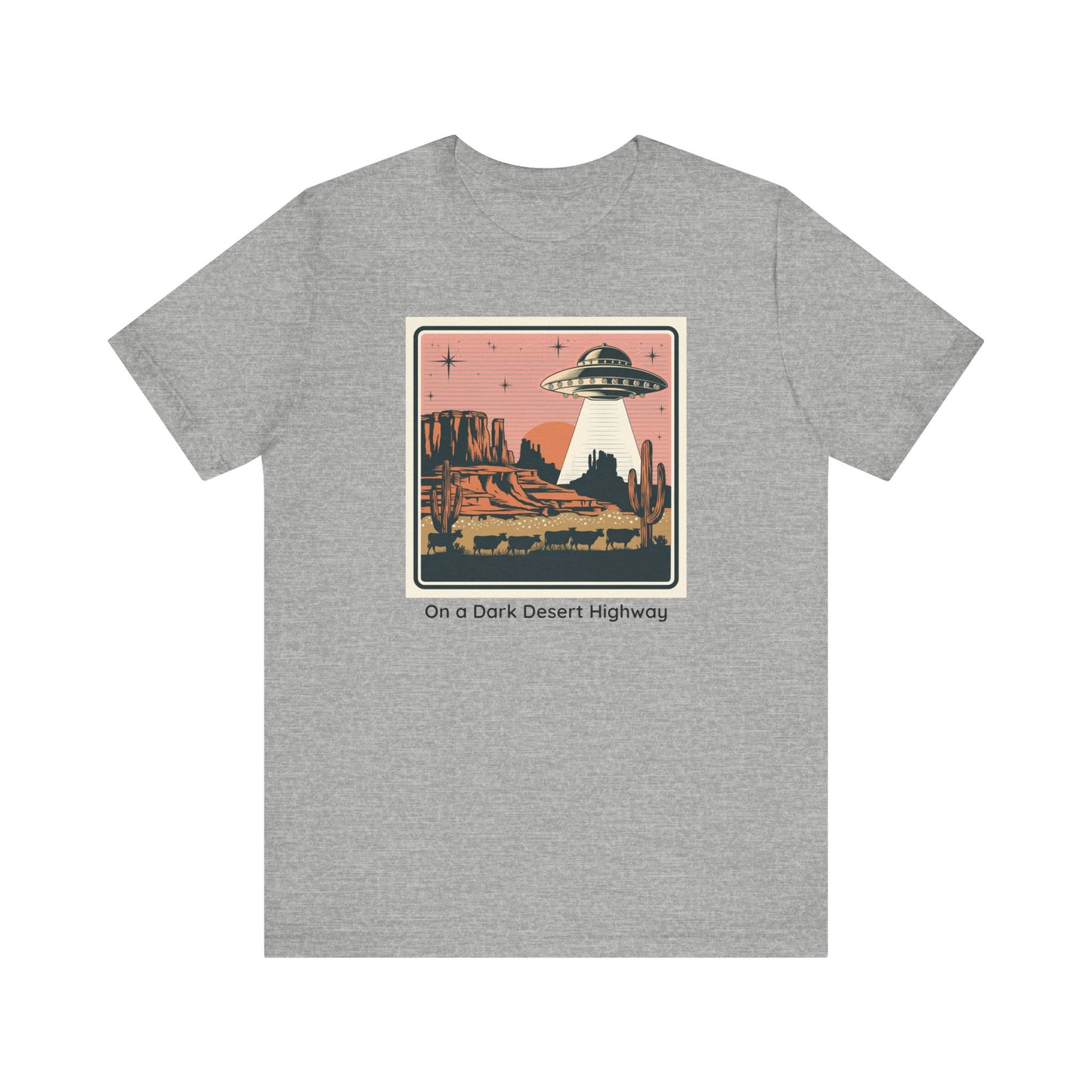 Retro UFO Desert Tee - Unisex Jersey Short Sleeve T-Shirt, Vintage Style Graphic Tee, Gift for Space Lovers, Summer Casual Wear, Music [...]