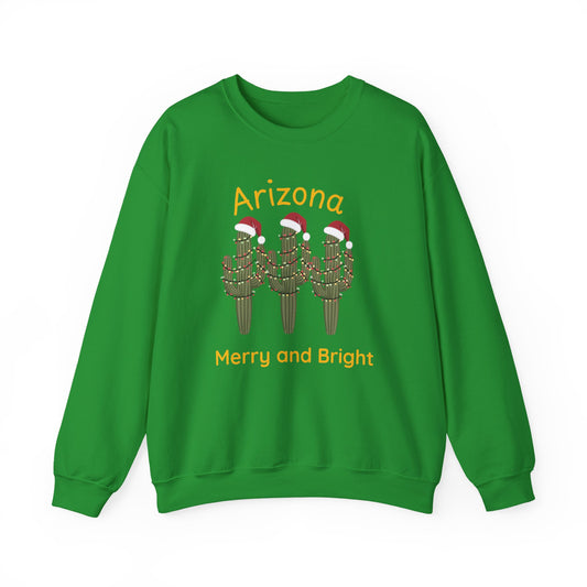 Arizona Merry and Bright Crewneck Sweatshirt, Holiday Saguaro Cactus