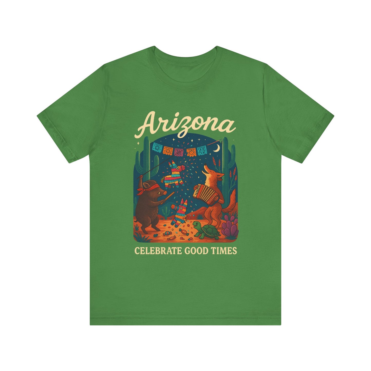 Desert Wildlife T-Shirt – Sonoran Desert Arizona coyote and javelina dancing at Pinata Party, Celebrate Good Times