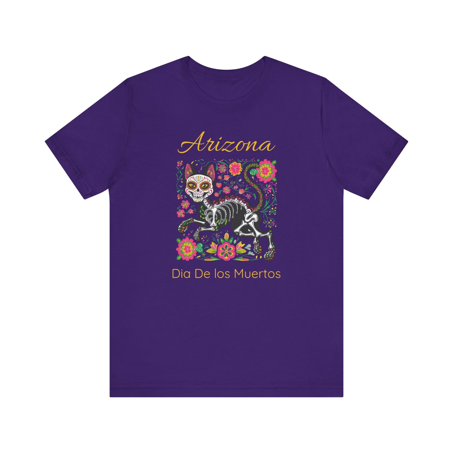 Día de los Muertos Cat Tee: Unisex Jersey Short Sleeve Tee, Halloween Shirt, Arizona Apparel, Festival T-Shirt, Cultural Celebration Top
