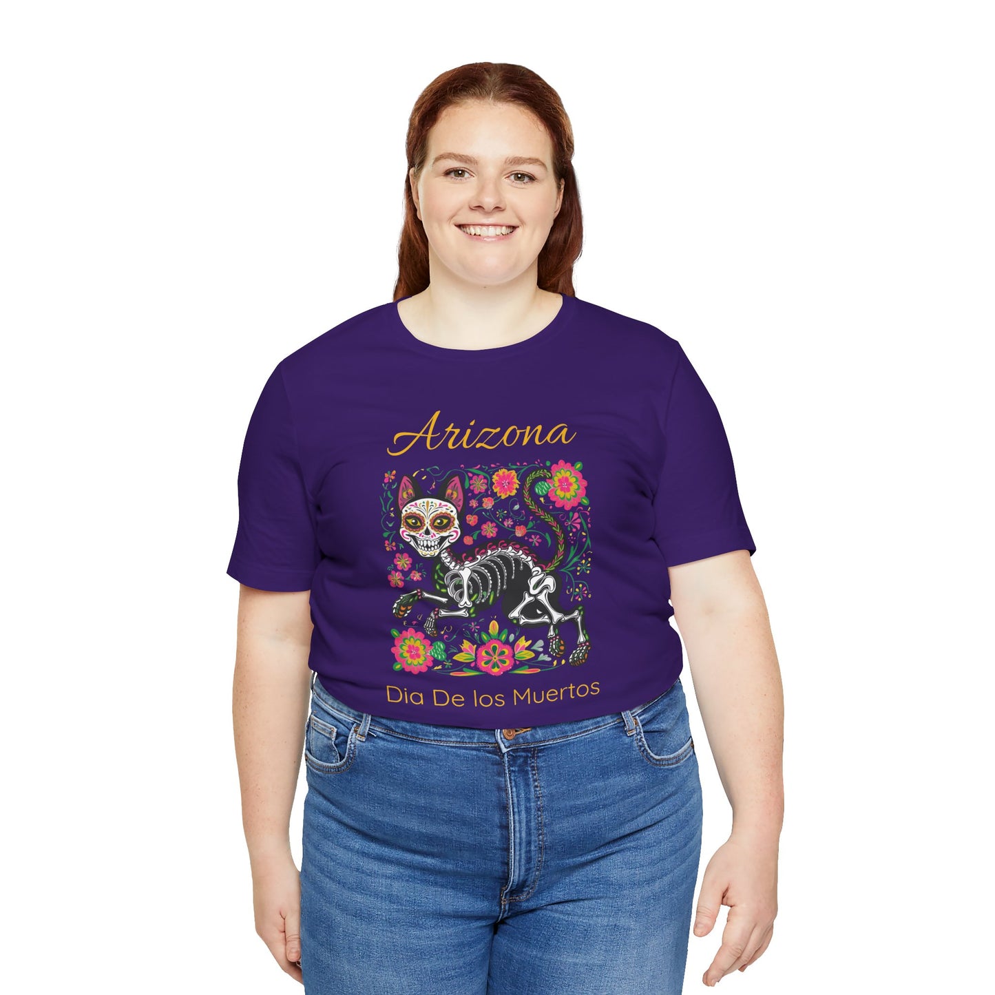 Día de los Muertos Cat Tee: Unisex Jersey Short Sleeve Tee, Halloween Shirt, Arizona Apparel, Festival T-Shirt, Cultural Celebration Top