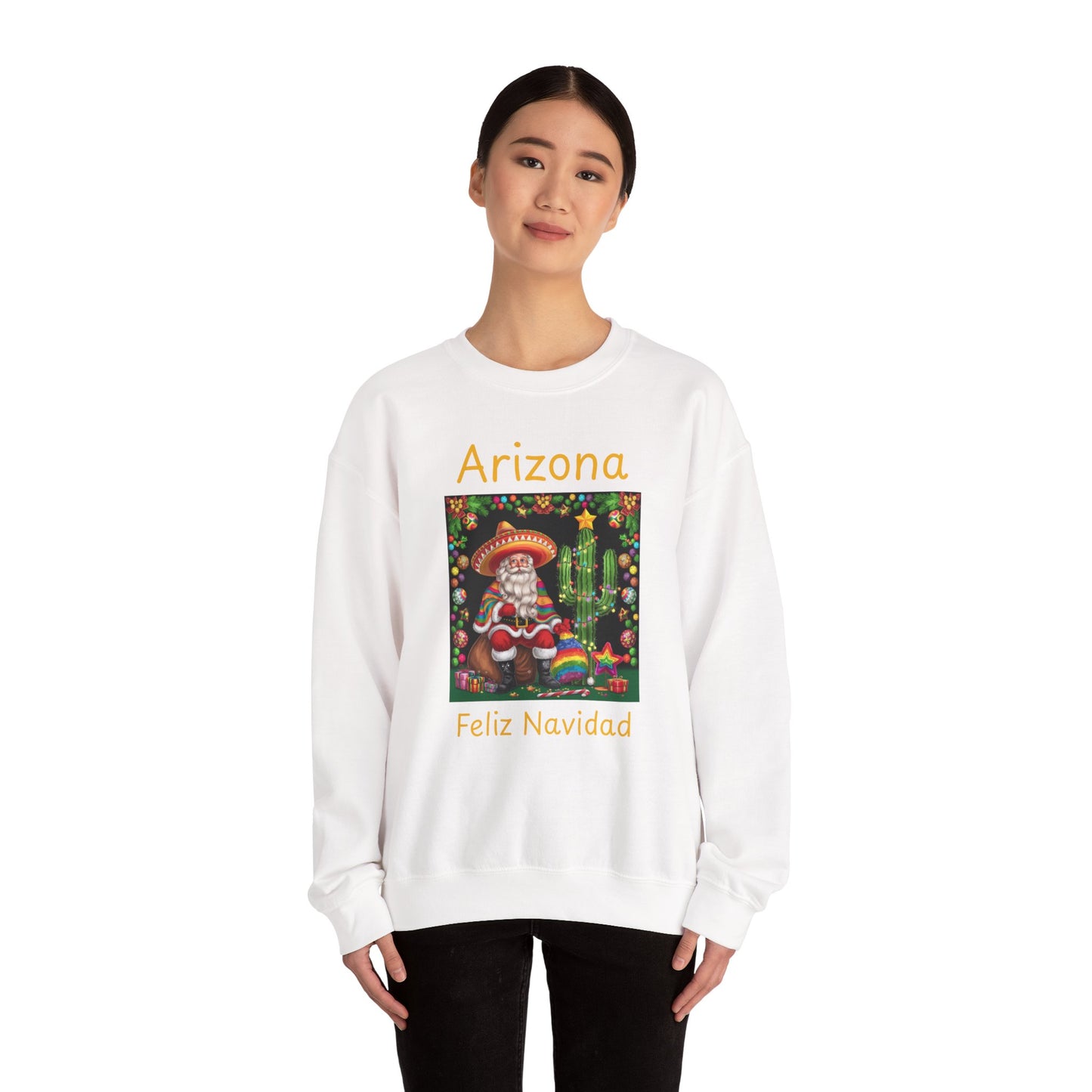 Arizona Feliz Navidad Sweatshirt — Southwestern Santa Holiday Crewneck,Unisex