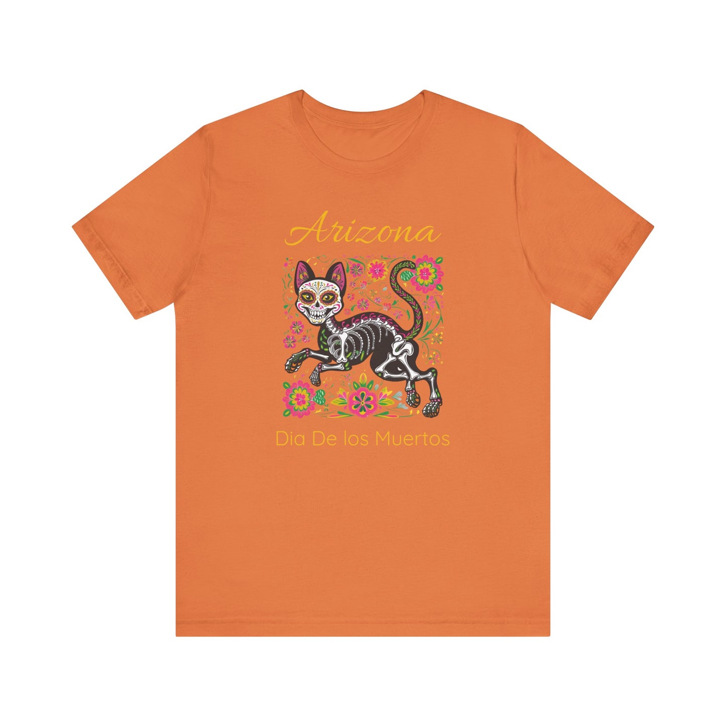 Día de los Muertos Cat Tee: Unisex Jersey Short Sleeve Tee, Halloween Shirt, Arizona Apparel, Festival T-Shirt, Cultural Celebration Top