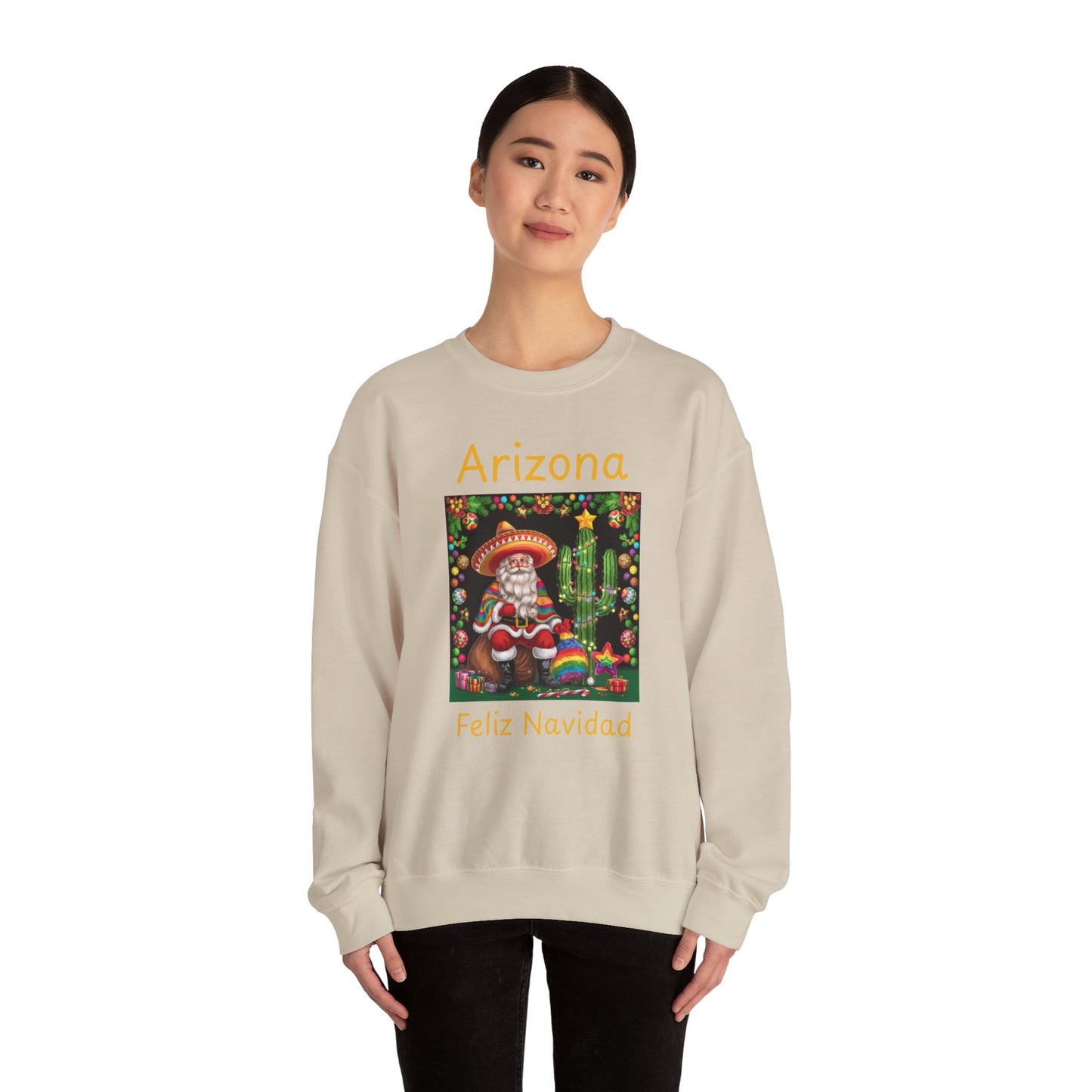 Arizona Feliz Navidad Sweatshirt — Southwestern Santa Holiday Crewneck,Unisex