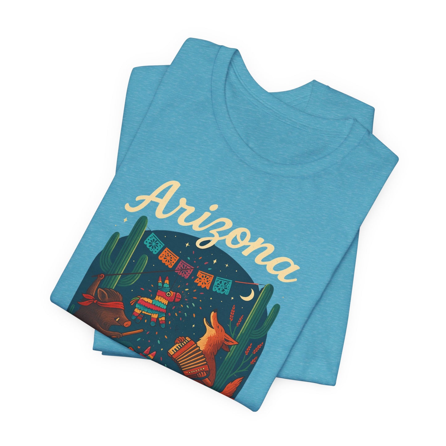 Desert Wildlife T-Shirt – Sonoran Desert Arizona coyote and javelina dancing at Pinata Party, Celebrate Good Times
