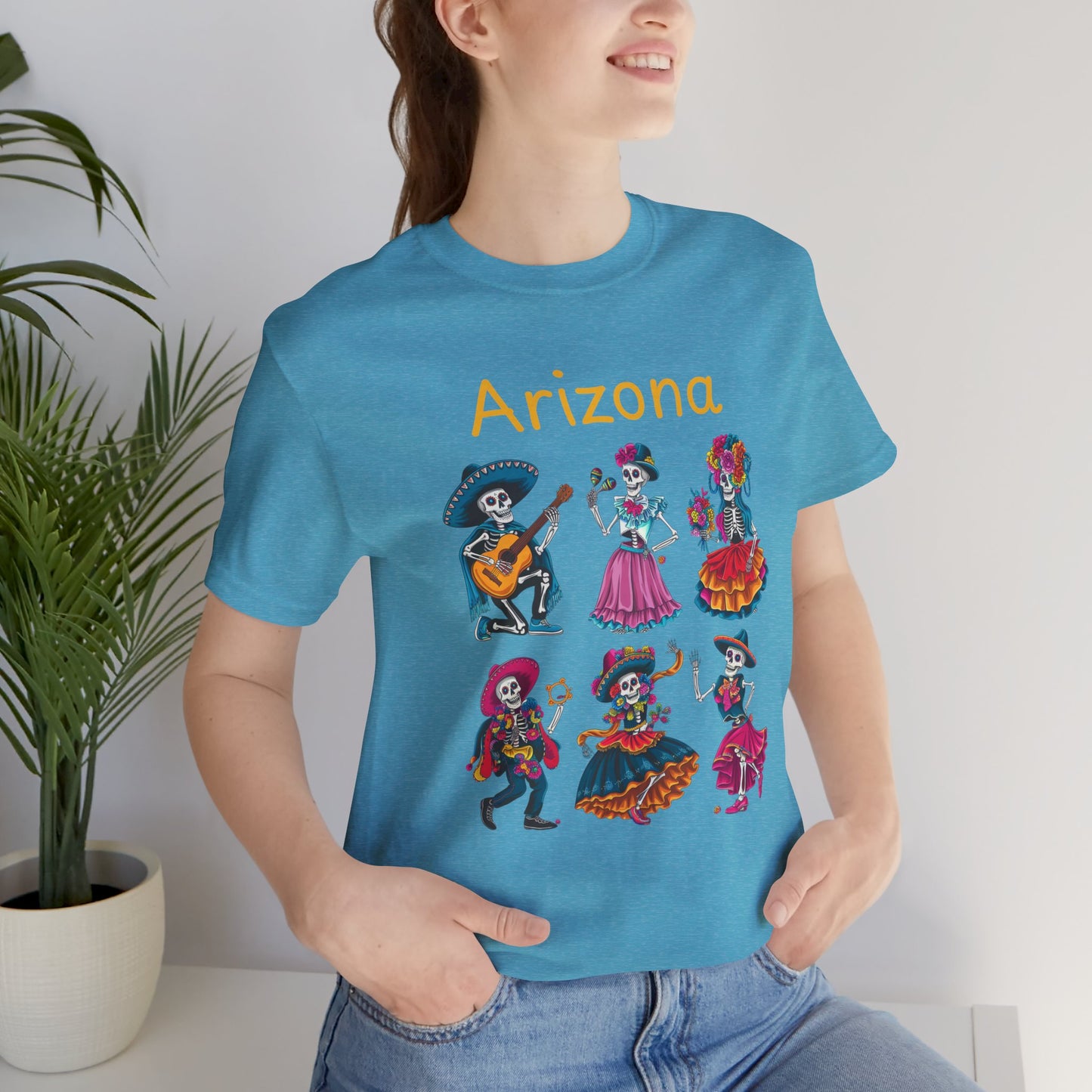 Day of the Dead Inspired Tee, Arizona Theme T-Shirt, Unisex Graphic Tee, Halloween Style Top, Mexican  Festival Wear