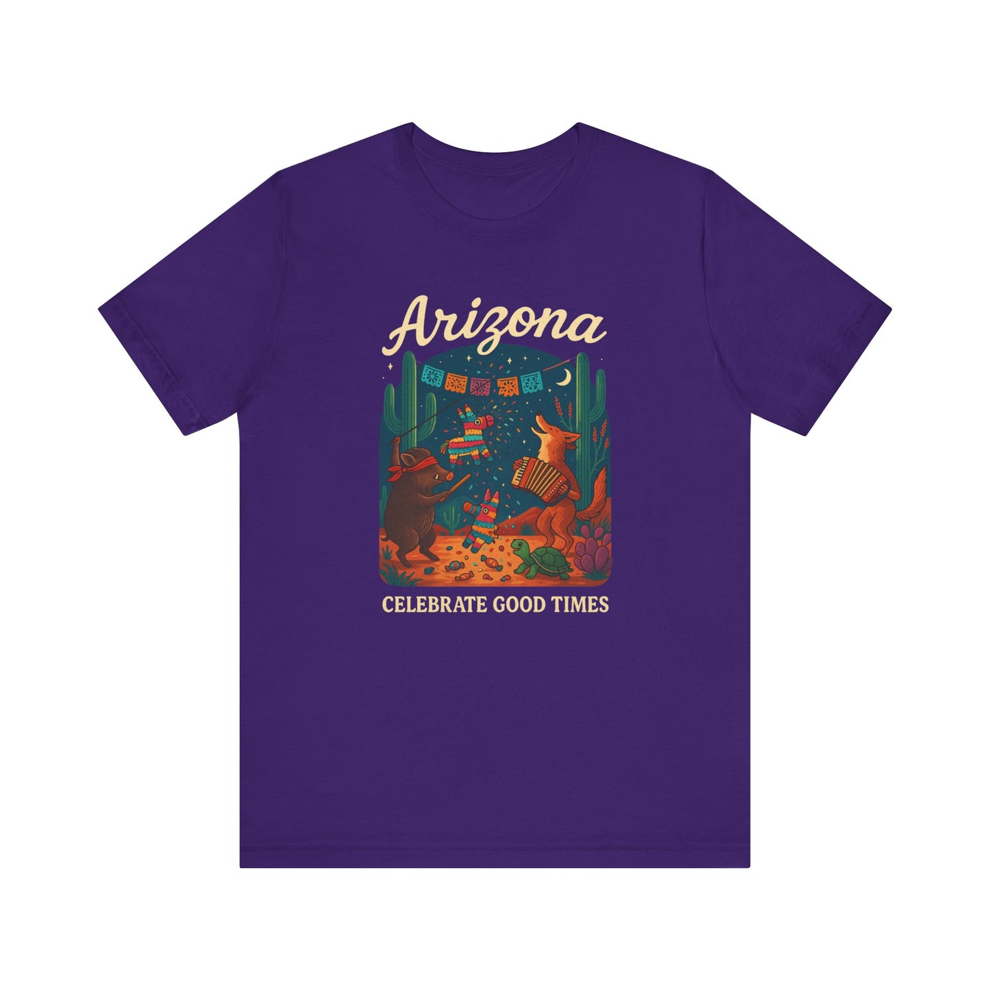 Desert Wildlife T-Shirt – Sonoran Desert Arizona coyote and javelina dancing at Pinata Party, Celebrate Good Times