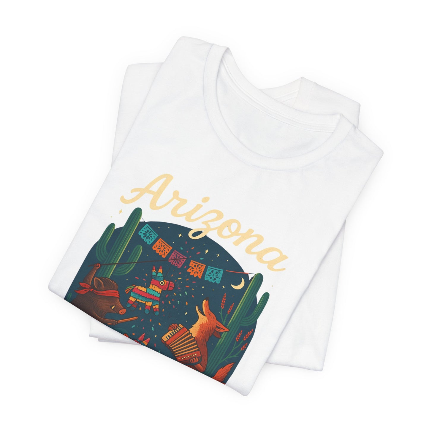 Desert Wildlife T-Shirt – Sonoran Desert Arizona coyote and javelina dancing at Pinata Party, Celebrate Good Times