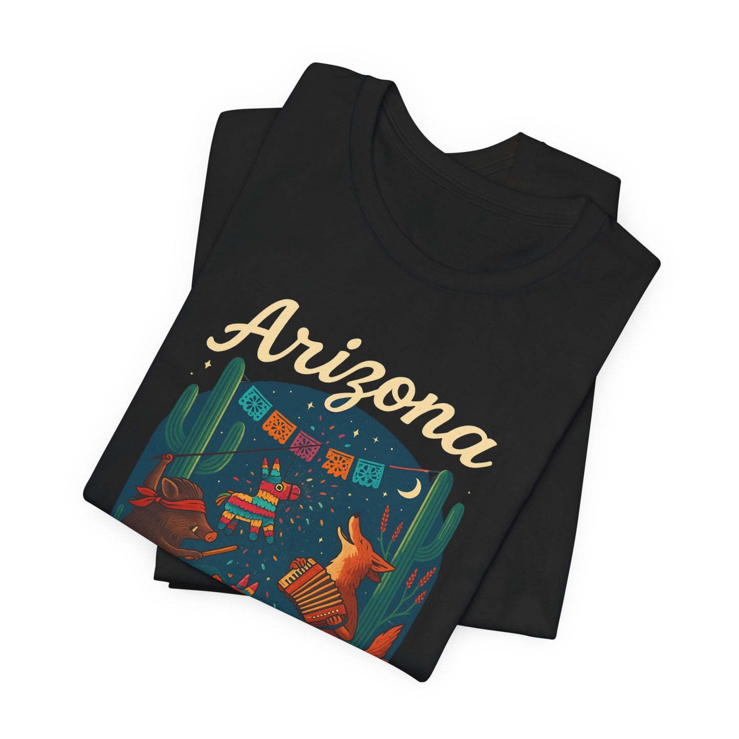 Desert Wildlife T-Shirt – Sonoran Desert Arizona coyote and javelina dancing at Pinata Party, Celebrate Good Times