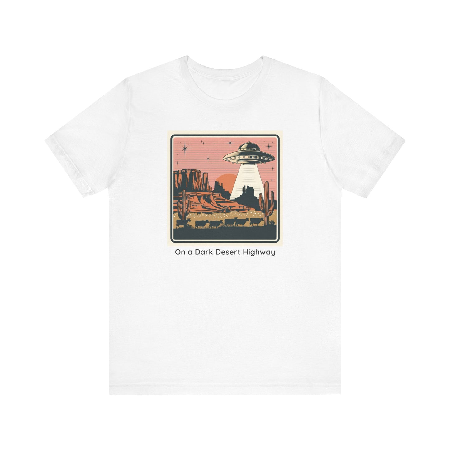 Retro UFO Desert Tee - Unisex Jersey Short Sleeve T-Shirt, Vintage Style Graphic Tee, Gift for Space Lovers, Summer Casual Wear, Music [...]