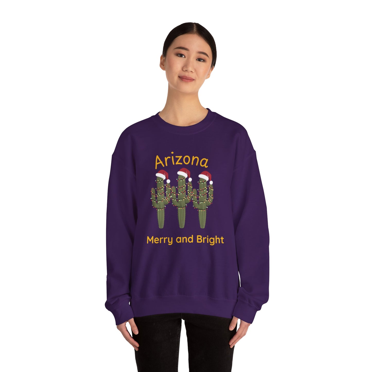 Arizona Merry and Bright Crewneck Sweatshirt, Holiday Saguaro Cactus