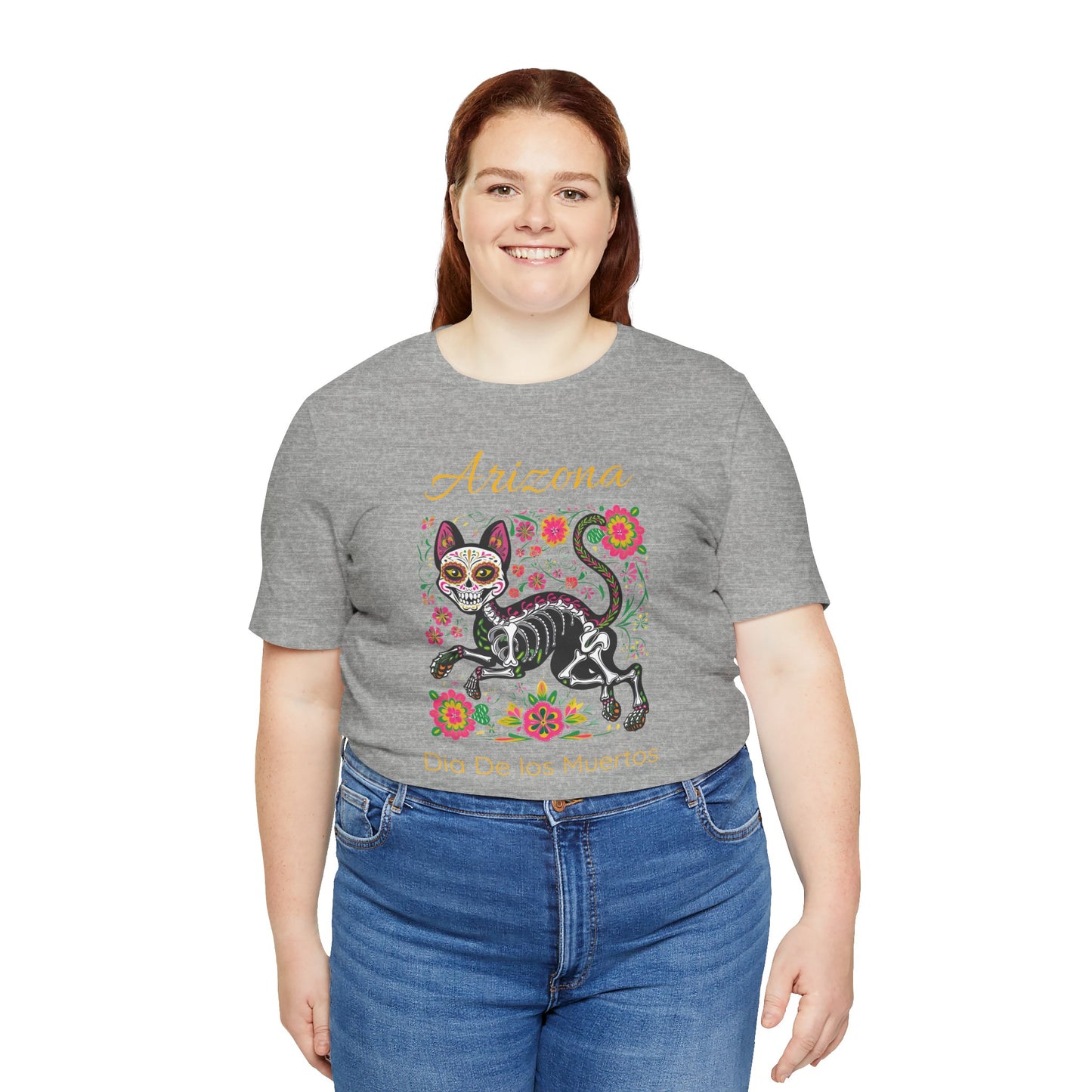 Día de los Muertos Cat Tee: Unisex Jersey Short Sleeve Tee, Halloween Shirt, Arizona Apparel, Festival T-Shirt, Cultural Celebration Top