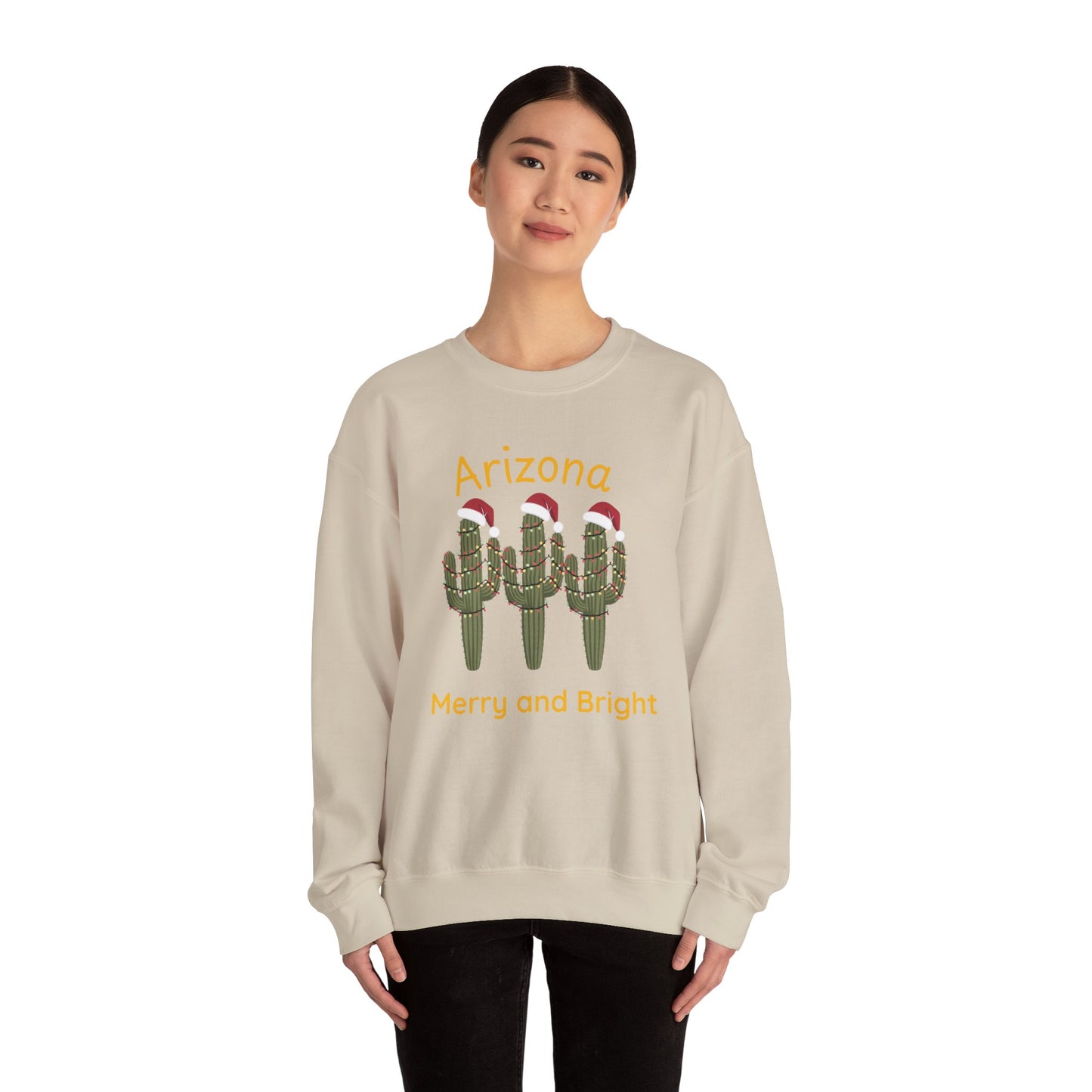 Arizona Merry and Bright Crewneck Sweatshirt, Holiday Saguaro Cactus