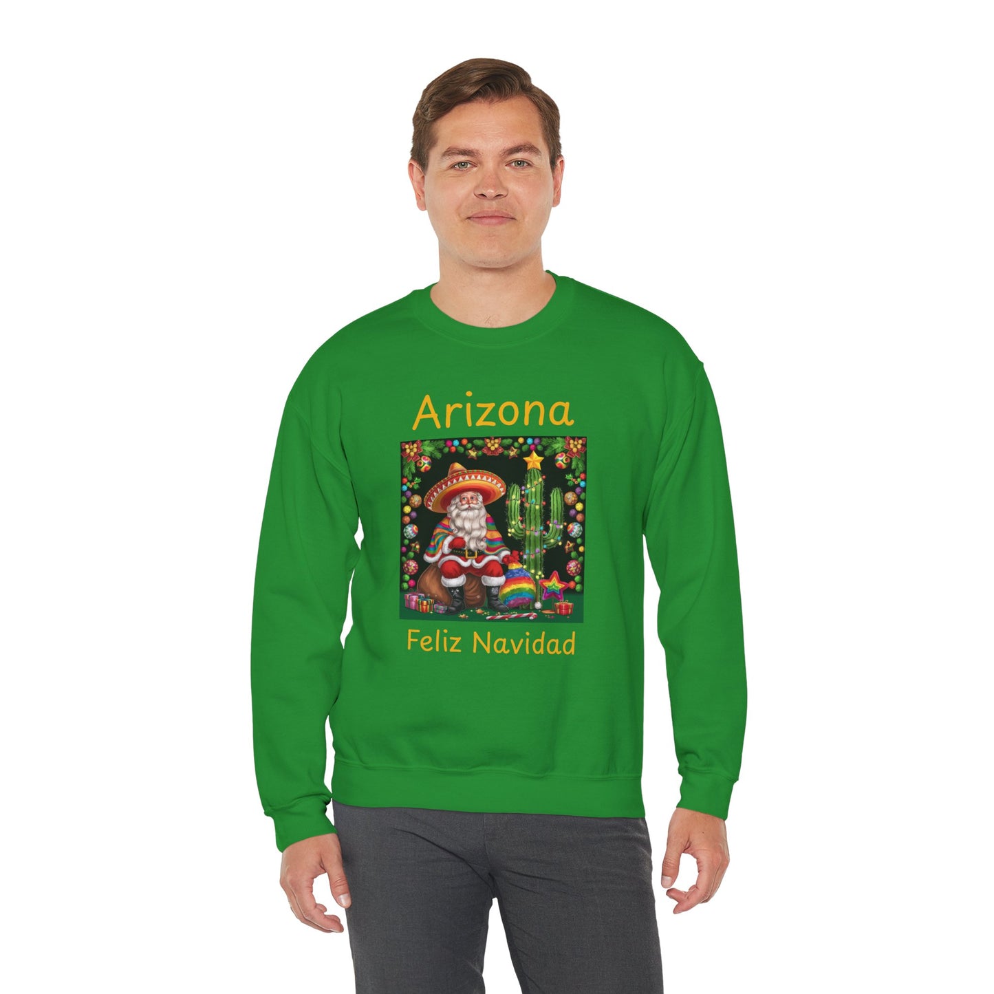 Arizona Feliz Navidad Sweatshirt — Southwestern Santa Holiday Crewneck,Unisex