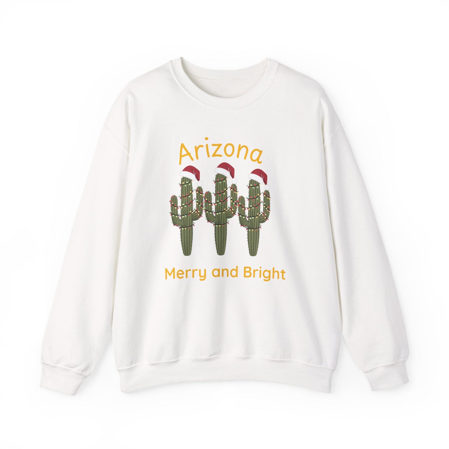 Arizona Merry and Bright Crewneck Sweatshirt, Holiday Saguaro Cactus