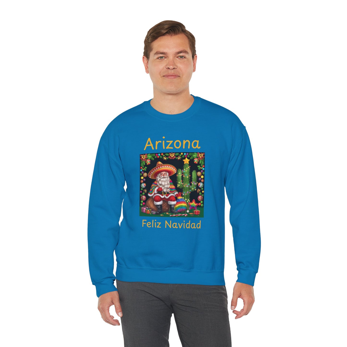 Arizona Feliz Navidad Sweatshirt — Southwestern Santa Holiday Crewneck,Unisex