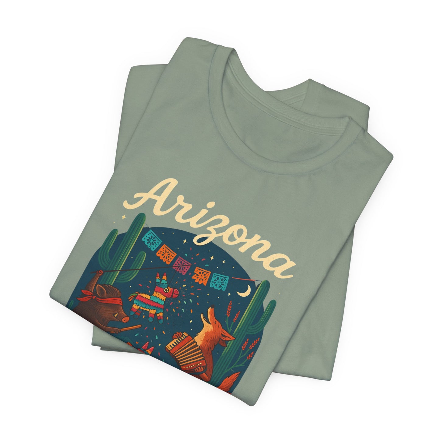 Desert Wildlife T-Shirt – Sonoran Desert Arizona coyote and javelina dancing at Pinata Party, Celebrate Good Times