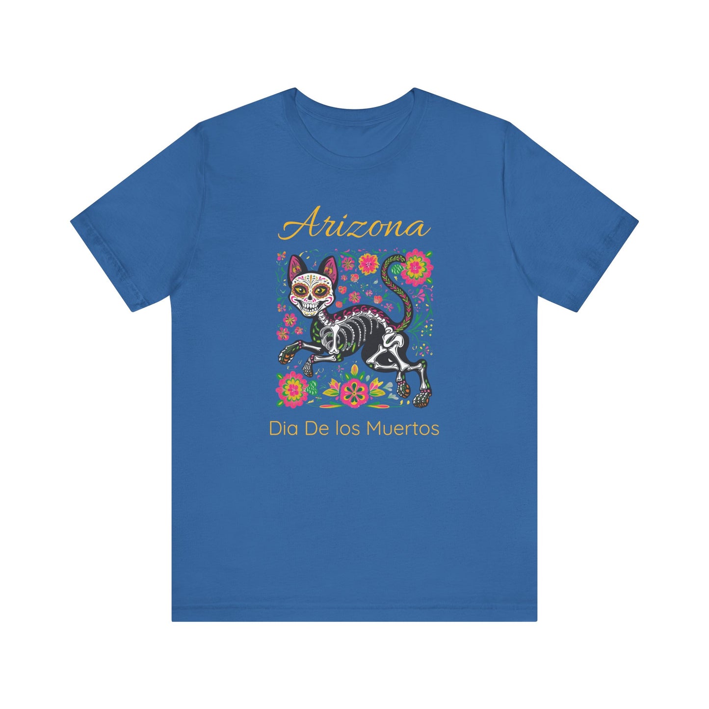Día de los Muertos Cat Tee: Unisex Jersey Short Sleeve Tee, Halloween Shirt, Arizona Apparel, Festival T-Shirt, Cultural Celebration Top