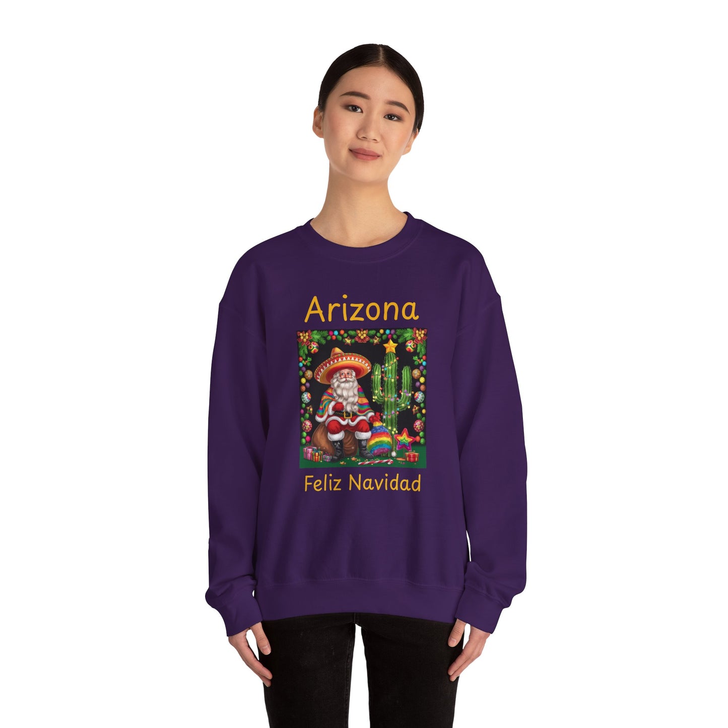 Arizona Feliz Navidad Sweatshirt — Southwestern Santa Holiday Crewneck,Unisex