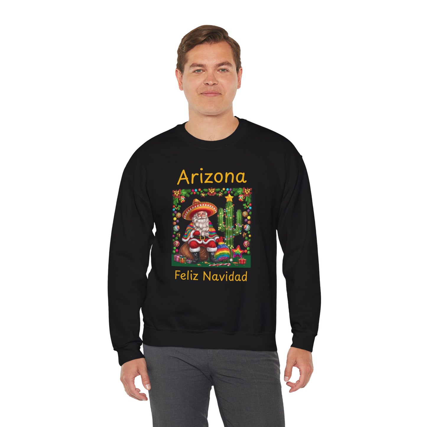 Arizona Feliz Navidad Sweatshirt — Southwestern Santa Holiday Crewneck,Unisex