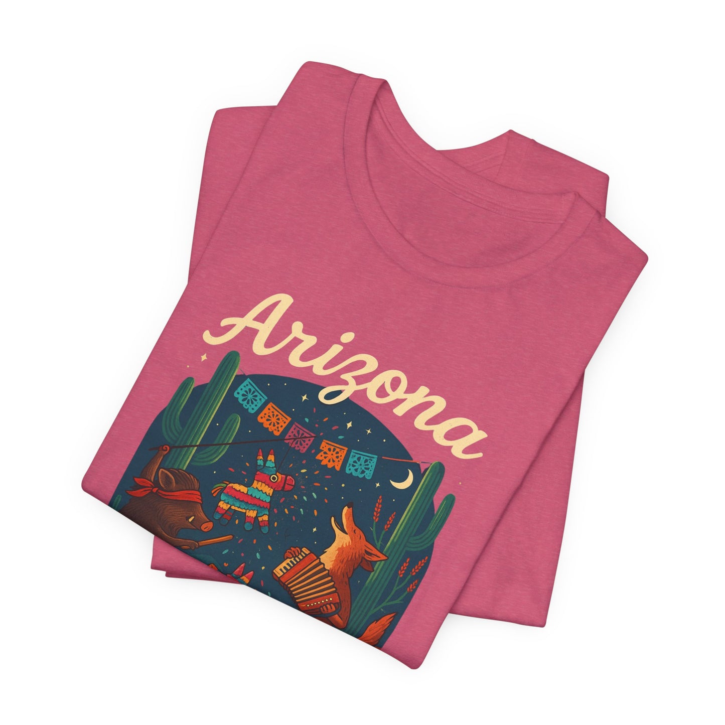 Desert Wildlife T-Shirt – Sonoran Desert Arizona coyote and javelina dancing at Pinata Party, Celebrate Good Times