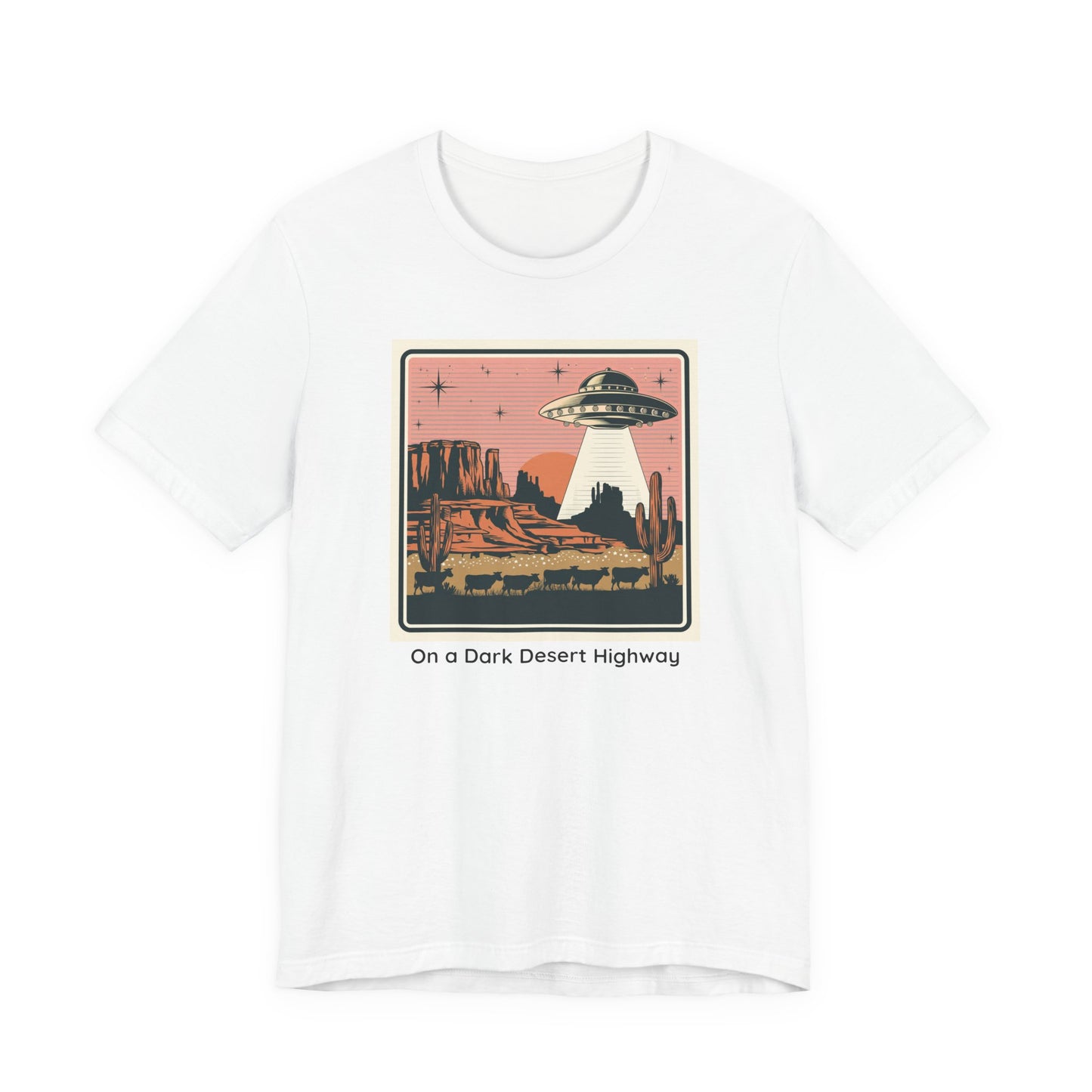 Retro UFO Desert Tee - Unisex Jersey Short Sleeve T-Shirt, Vintage Style Graphic Tee, Gift for Space Lovers, Summer Casual Wear, Music [...]