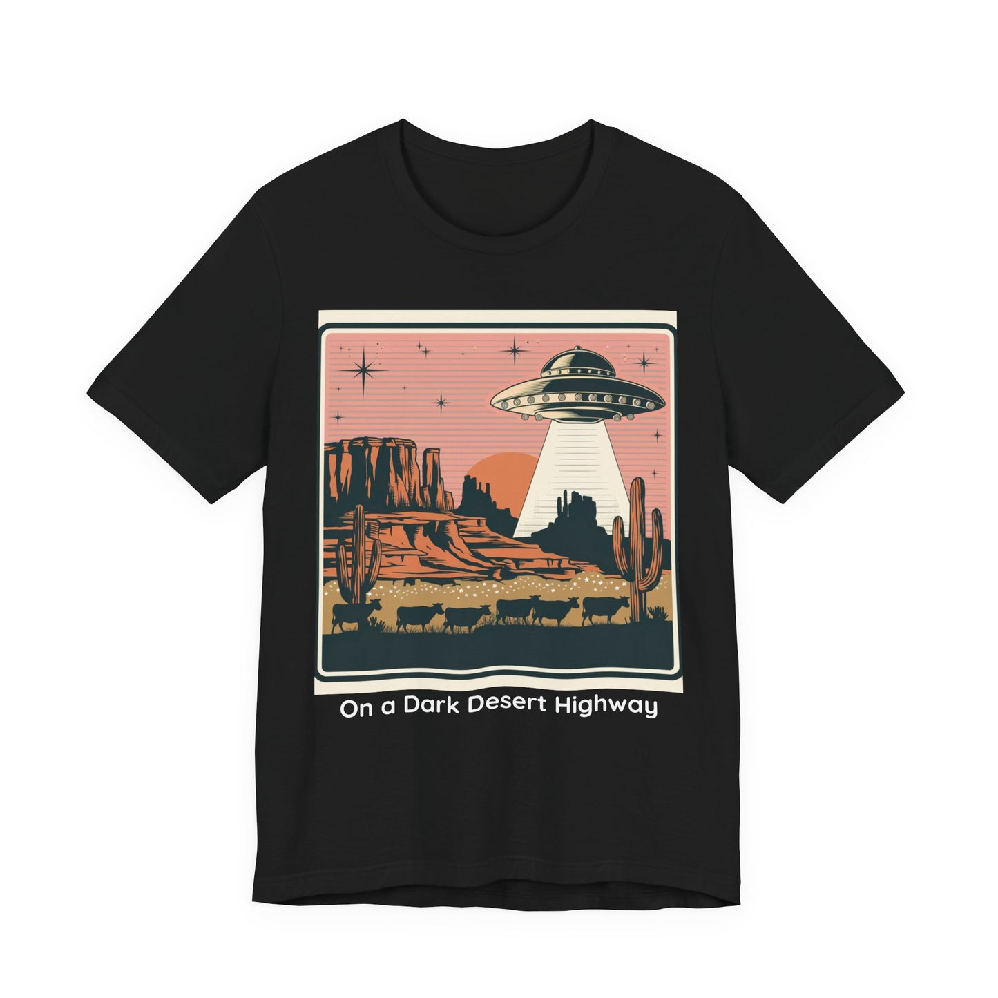 Retro UFO Desert Tee - Unisex Jersey Short Sleeve T-Shirt, Vintage Style Graphic Tee, Gift for Space Lovers, Summer Casual Wear, Music [...]