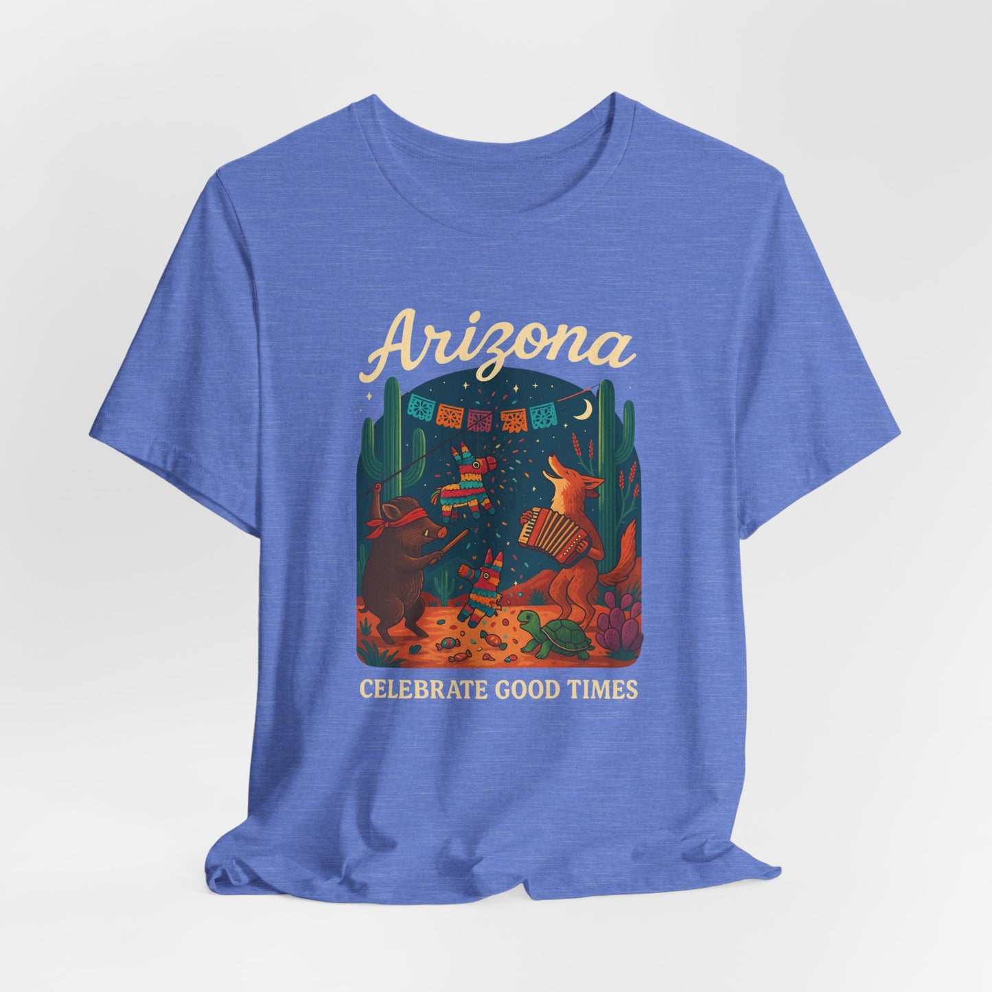 Desert Wildlife T-Shirt – Sonoran Desert Arizona coyote and javelina dancing at Pinata Party, Celebrate Good Times