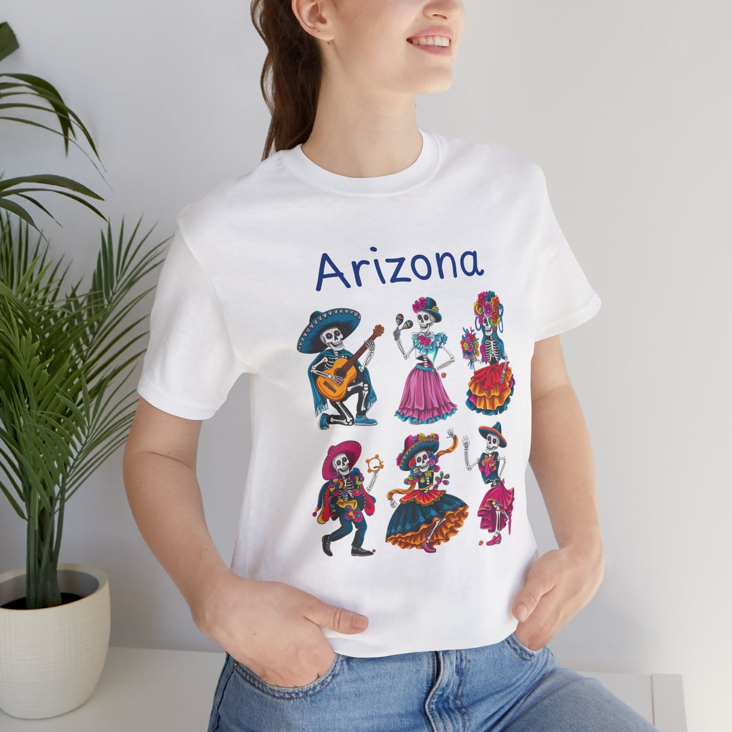 Day of the Dead Inspired Tee, Arizona Theme T-Shirt, Unisex Graphic Tee, Halloween Style Top, Mexican  Festival Wear