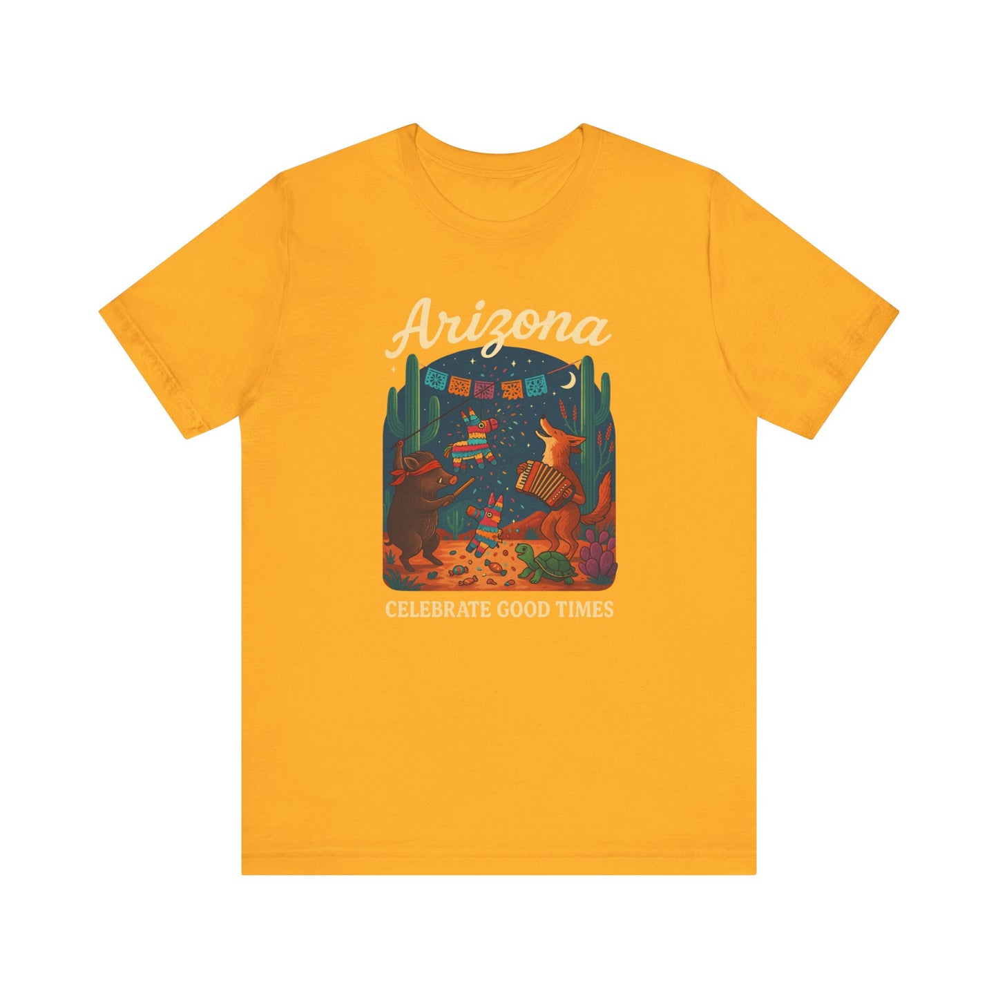 Desert Wildlife T-Shirt – Sonoran Desert Arizona coyote and javelina dancing at Pinata Party, Celebrate Good Times