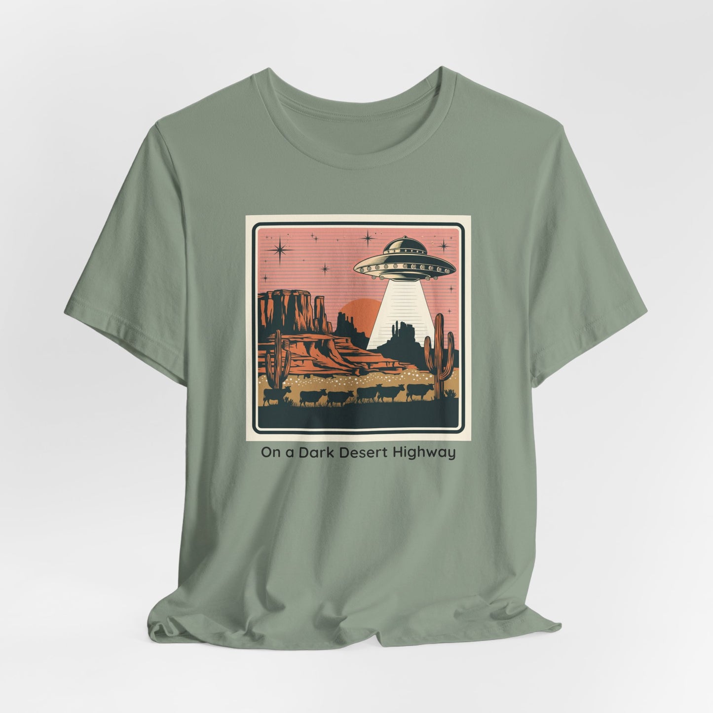 Retro UFO Desert Tee - Unisex Jersey Short Sleeve T-Shirt, Vintage Style Graphic Tee, Gift for Space Lovers, Summer Casual Wear, Music [...]