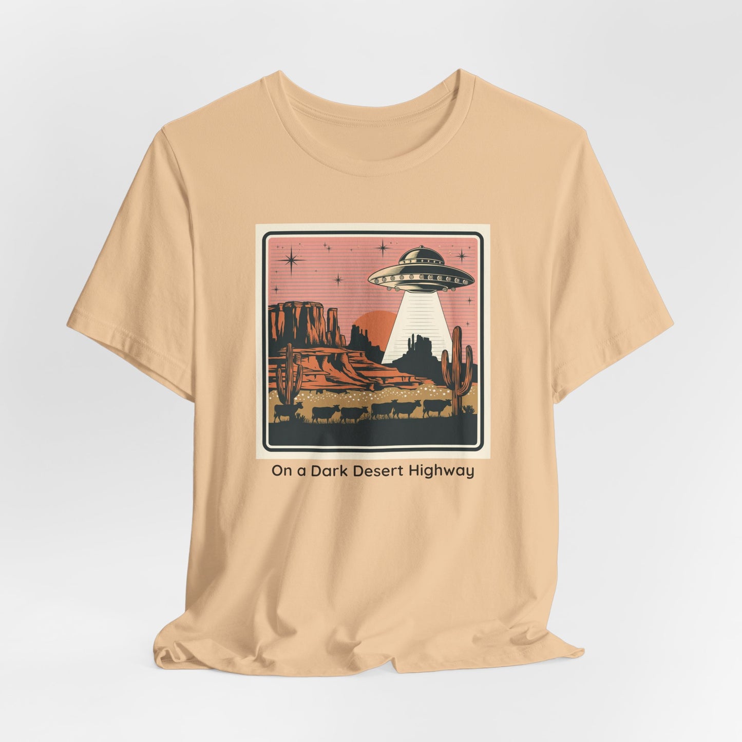 Retro UFO Desert Tee - Unisex Jersey Short Sleeve T-Shirt, Vintage Style Graphic Tee, Gift for Space Lovers, Summer Casual Wear, Music [...]